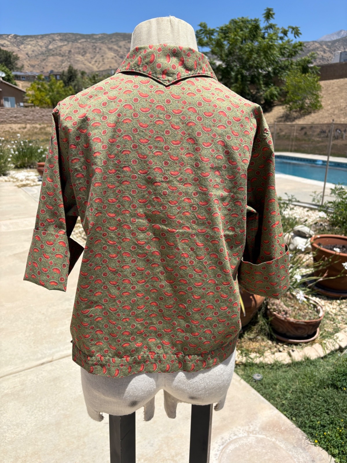 Vintage 50s 60s Christenfeld Button Down Blouse Green M/L Rockabilly Mid Century