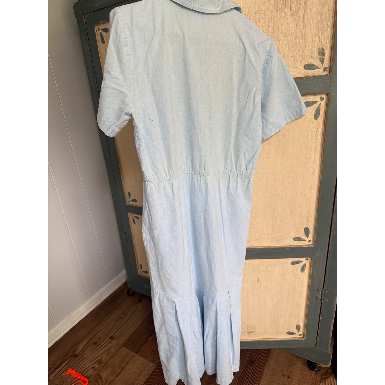 Vintage Melissa Light Blue Cotton Western Dress Metal Collar Tips USA Size 8