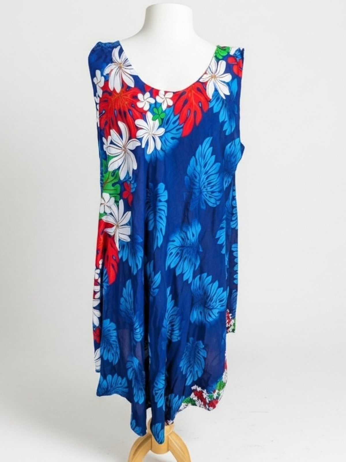 Vintage 90s Tropical Beach Umbrella Sundress Rayon Cover Up Loose Flowy Maxi