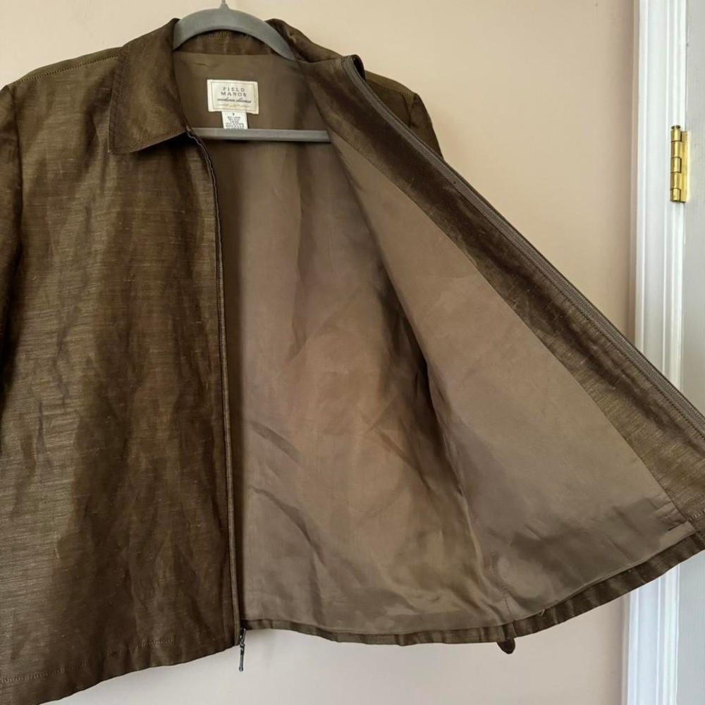 Vintage Linen Silk Bronze Zip Up Jacket Bronze Gold Lightweight Metallic