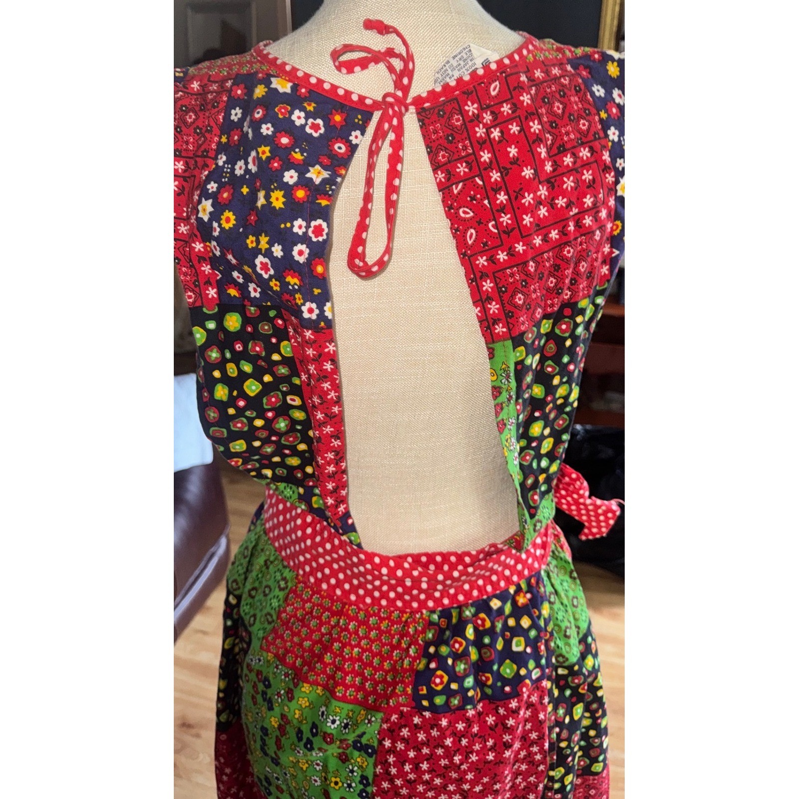 Vtg 70s Kenton Collection Patchwork Maxi Apron Dress Cotton Floral Retro S
