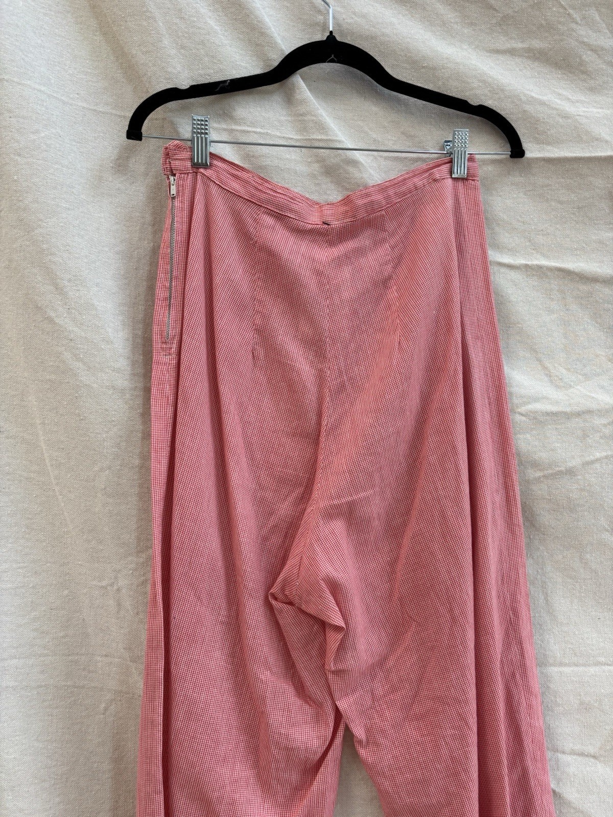 Vintage 1940s Side Button Pants Side Zip Womens Gingham Cotton 1950s