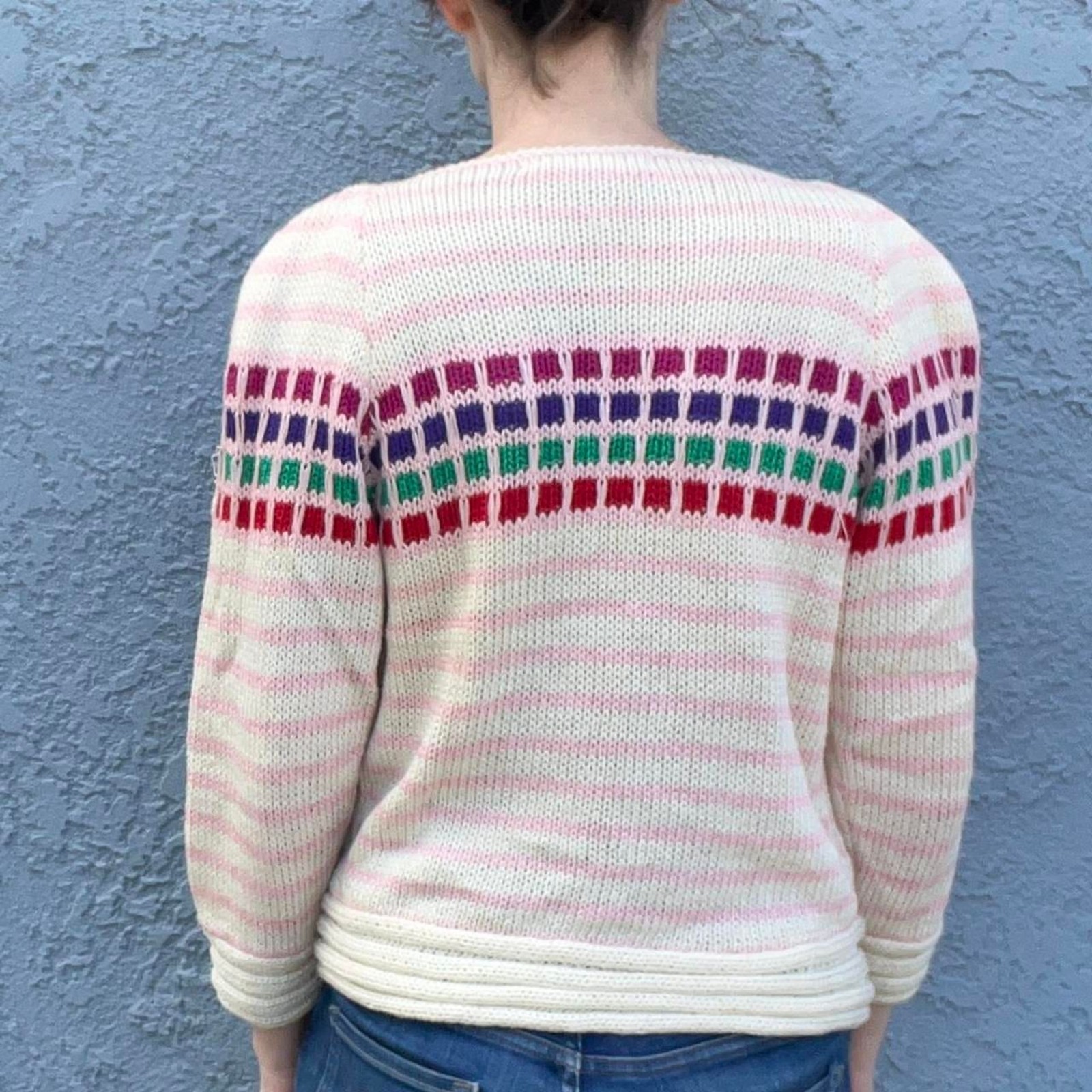 80s Sweater Abstract Funky Print puff sleeves Size Small