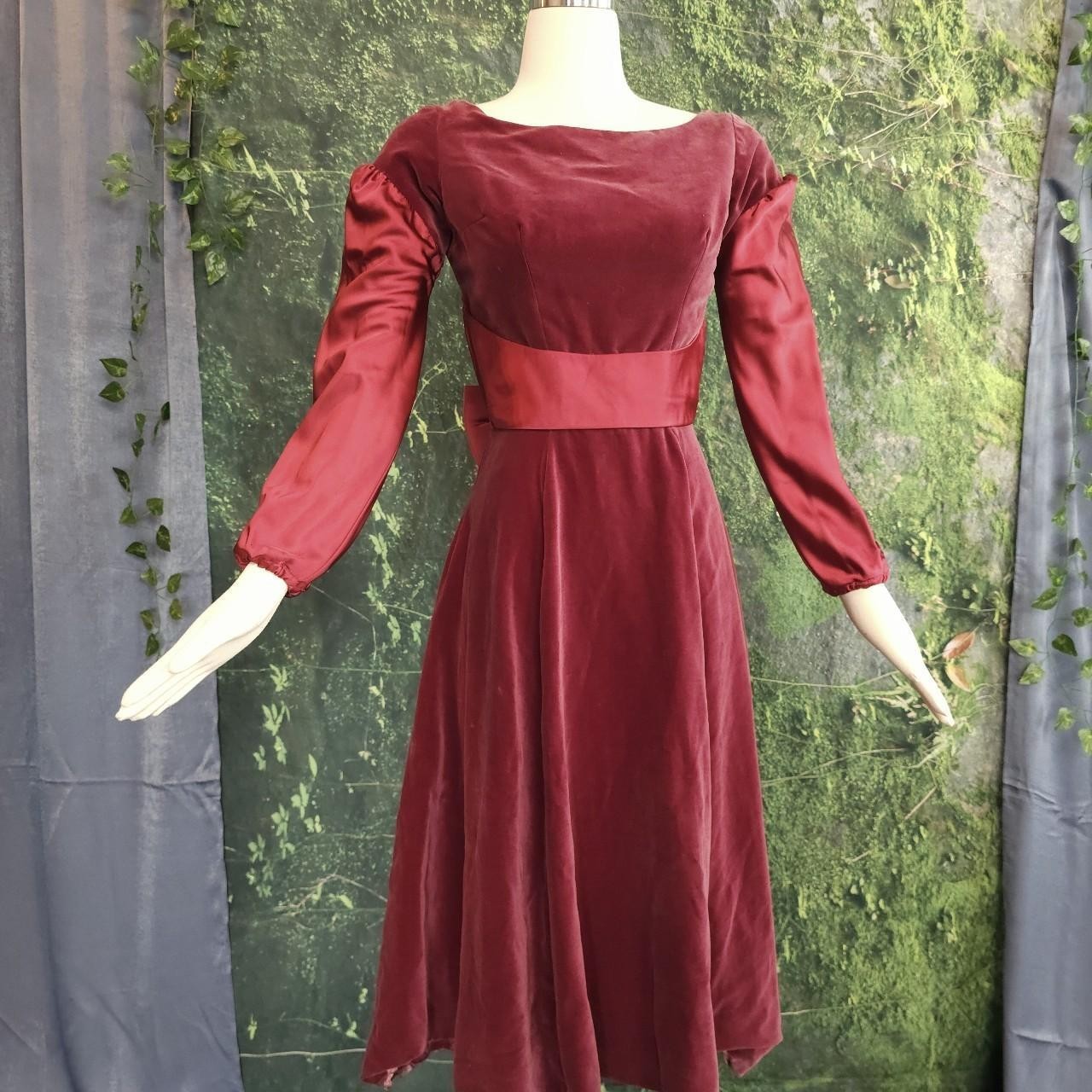 Vintage Medieval Renaissance Revival Red-ish Velvet Satin Sleeve Dress Gown AsIs