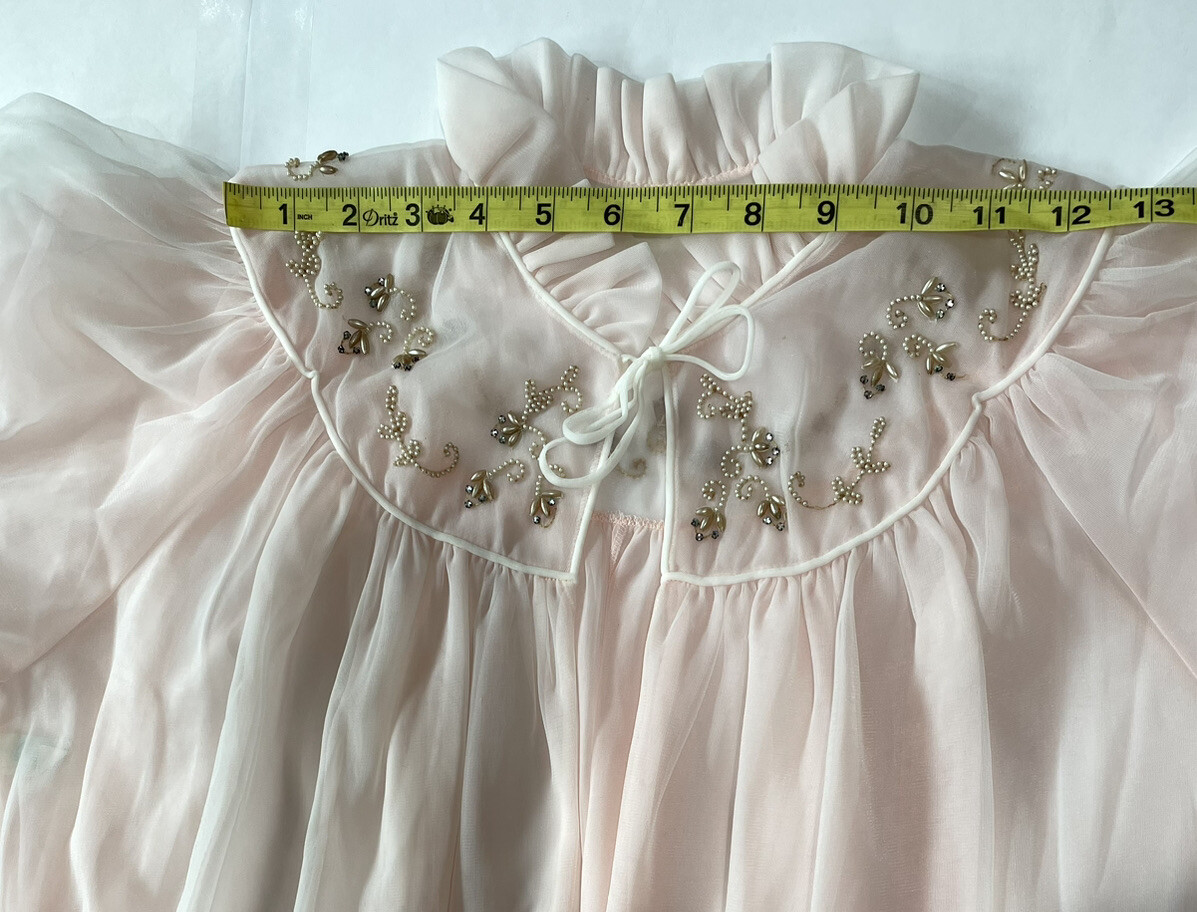 1950s Double Sheer Pink Robe Peignoir Carter&rsquo;s DuPont Nylon SZ S