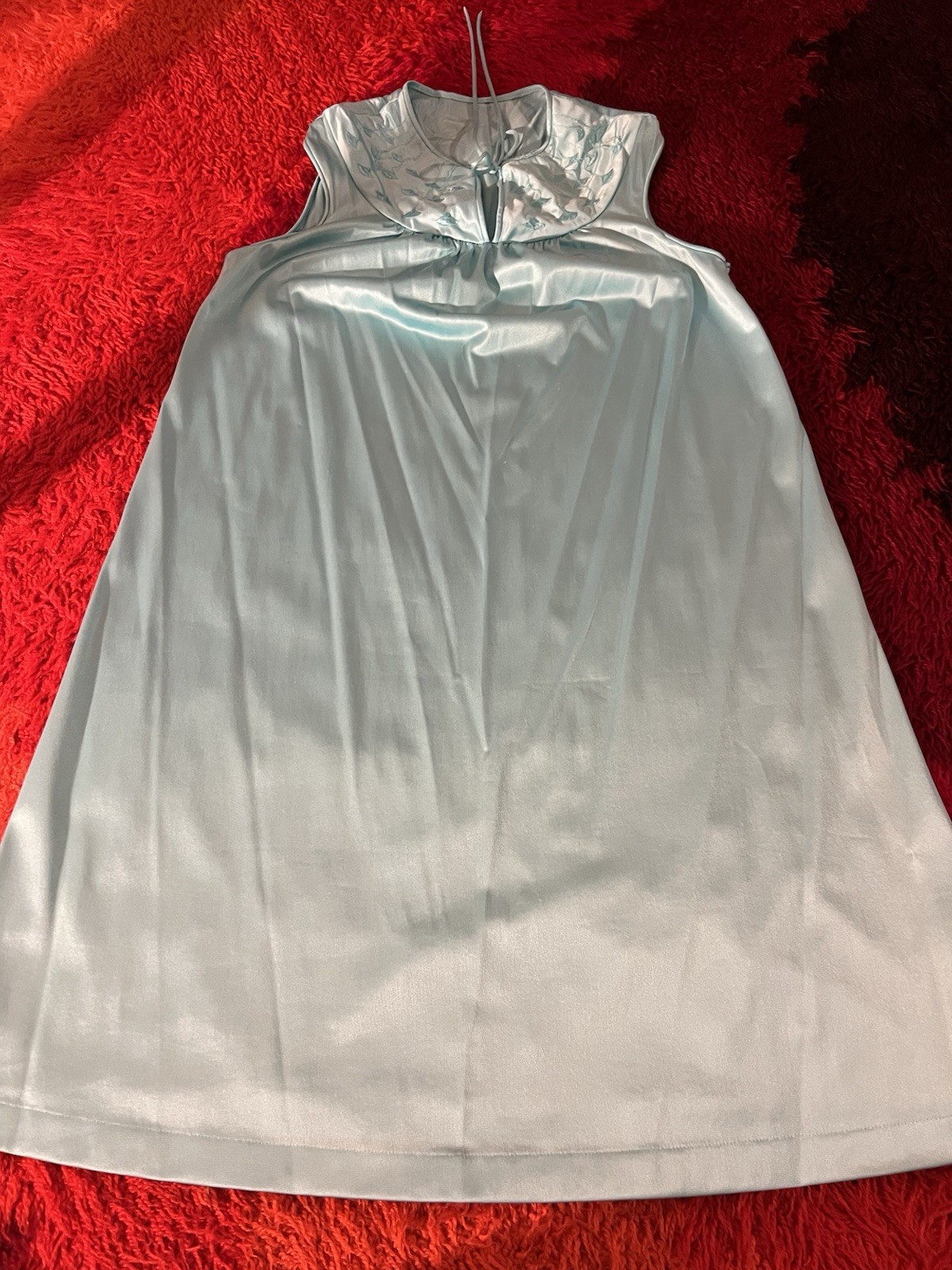 Vtg JC Penney MG Art Deco Silky Nylon Blue Slip Dress Nightgown Small USA **read