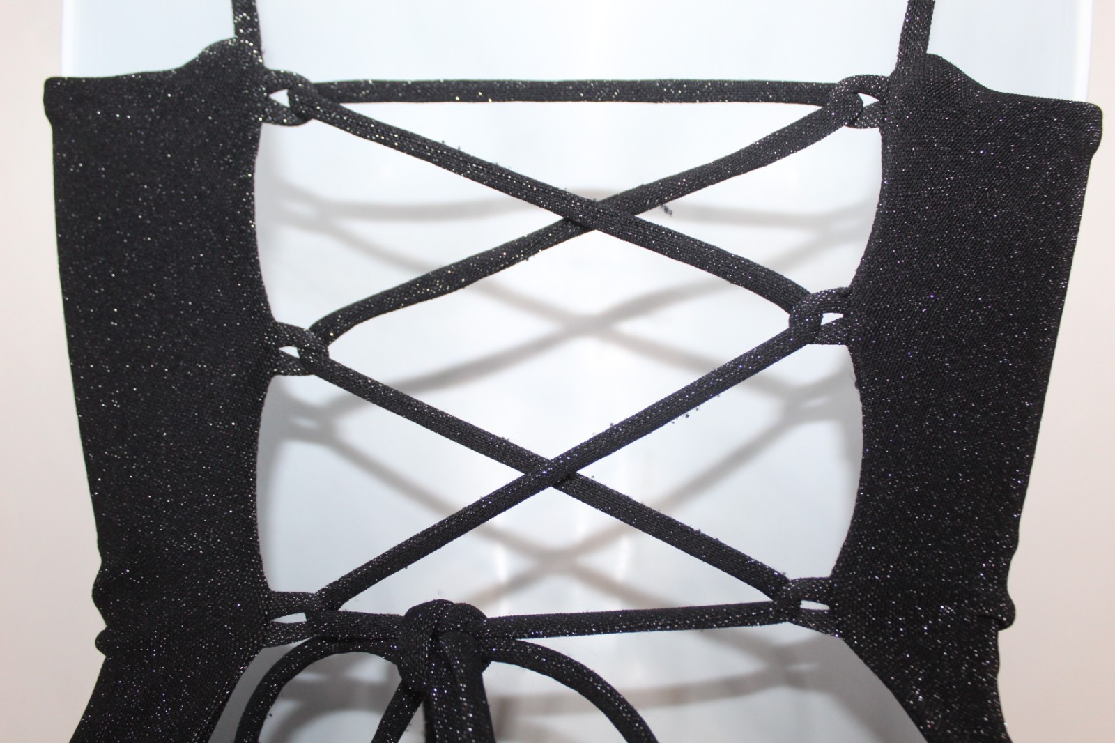 Vintage 90s column dress black metallic long lace up open back leg slit formal