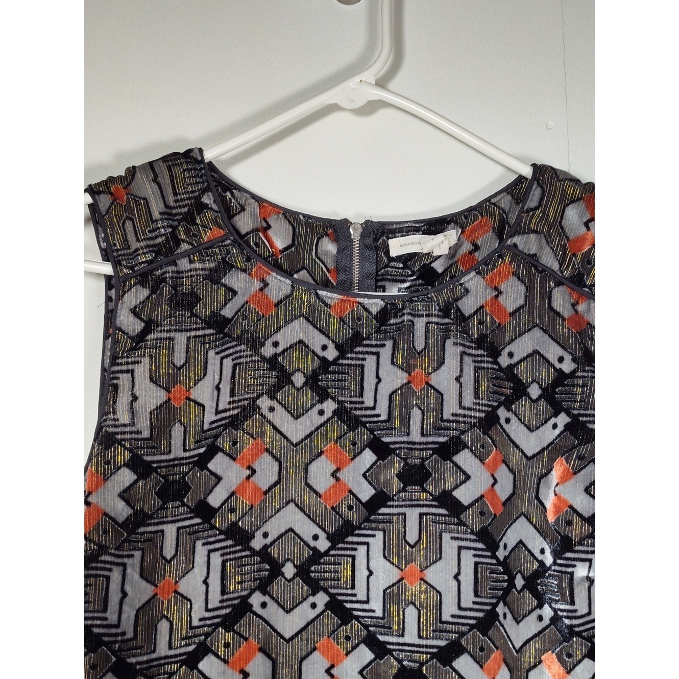 Anthropologie Meadow Rue art deco black gold velvet mixed tank blouse L