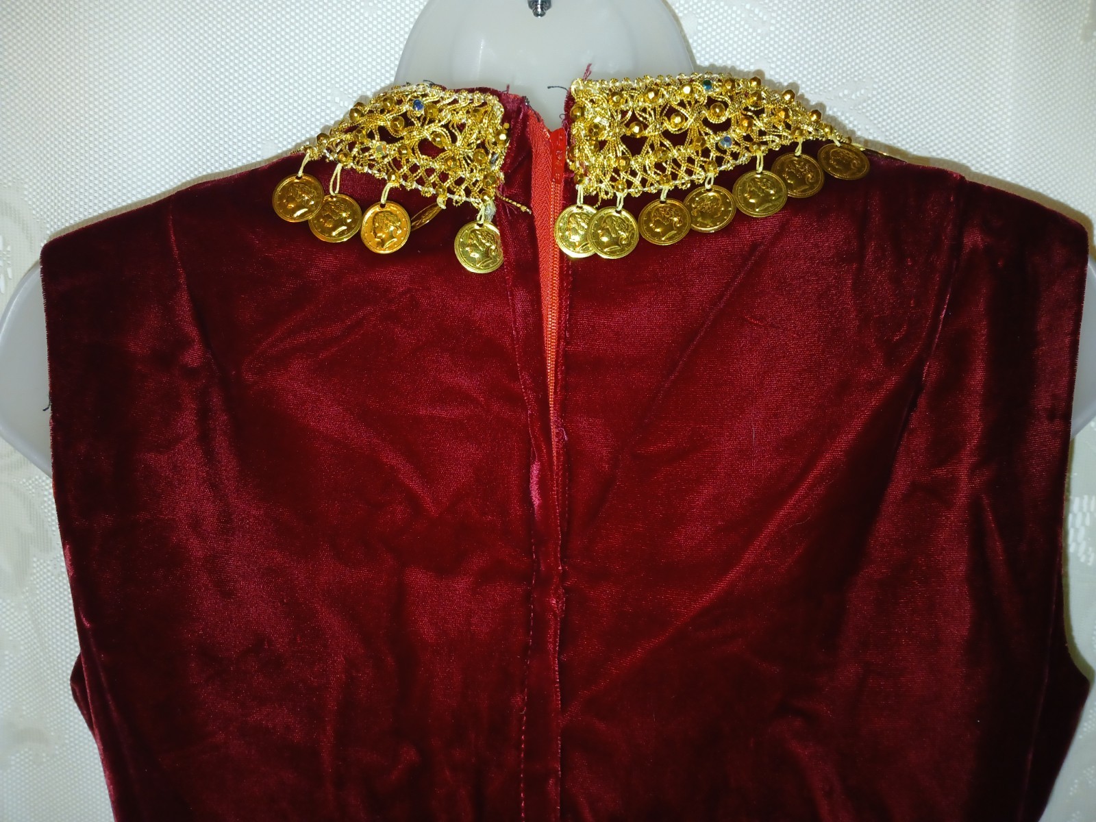 Vintage 60s Renaissance Revival Red Velvet Gold Brocade Coins Tunic Mini Dress