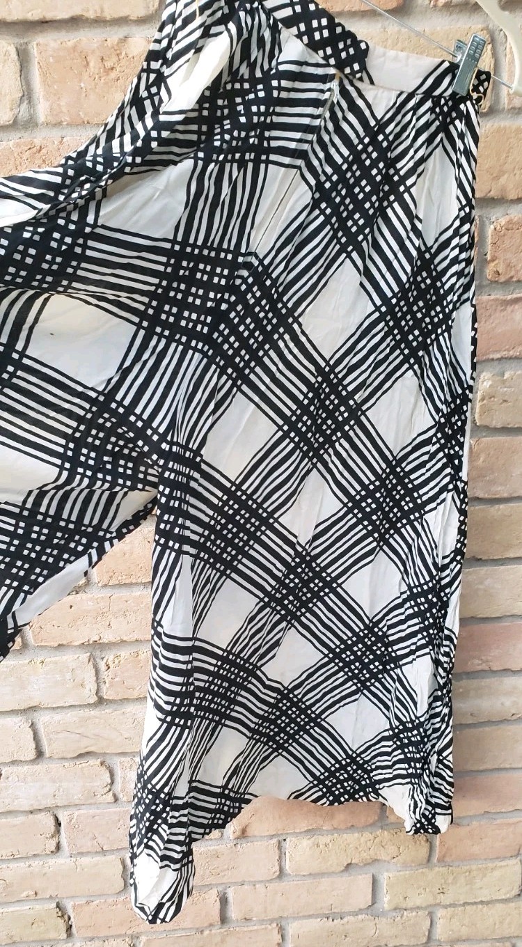 VTG 70s Henri Bendel Black White Plaid Palazzo Pants 24&Prime;W Bell Elephant DAMAGED
