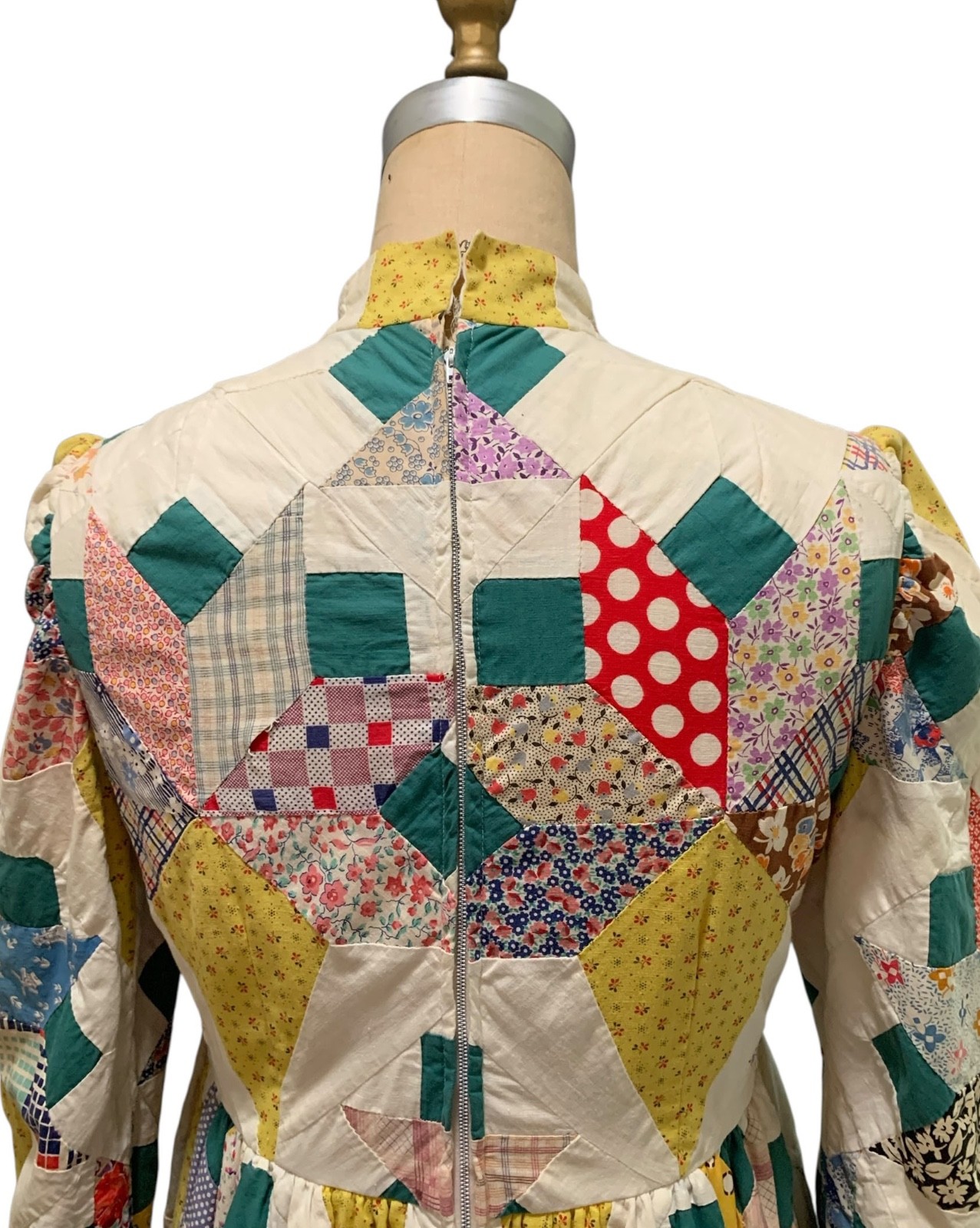 Vintage 70s Women&rsquo;s Antique Quilt American Folk Art LS Dress – Sz S/M – Wedding