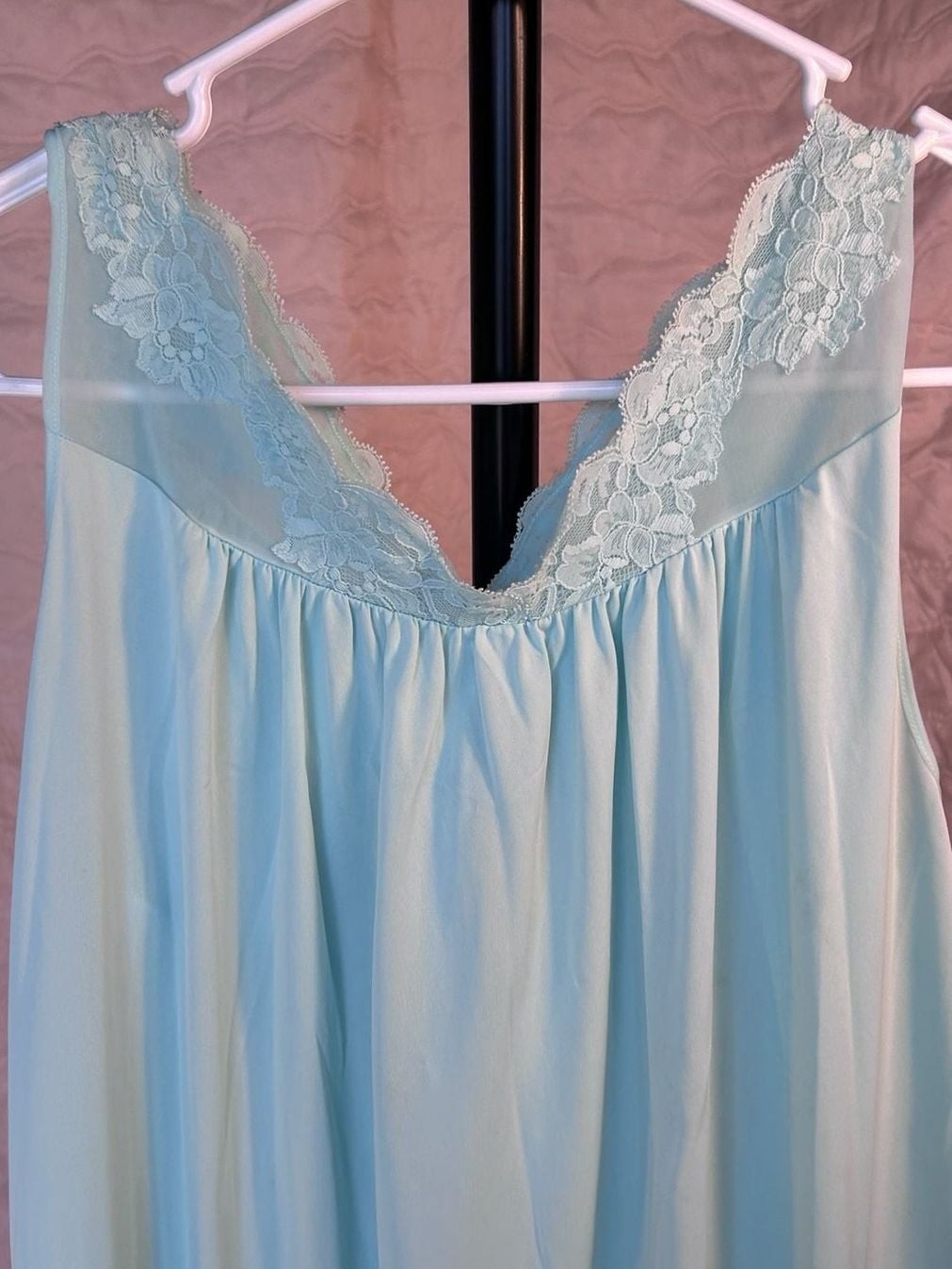 Vintage Shadowline Sleeveless Nylon Nightgown with Floral Lace Trim