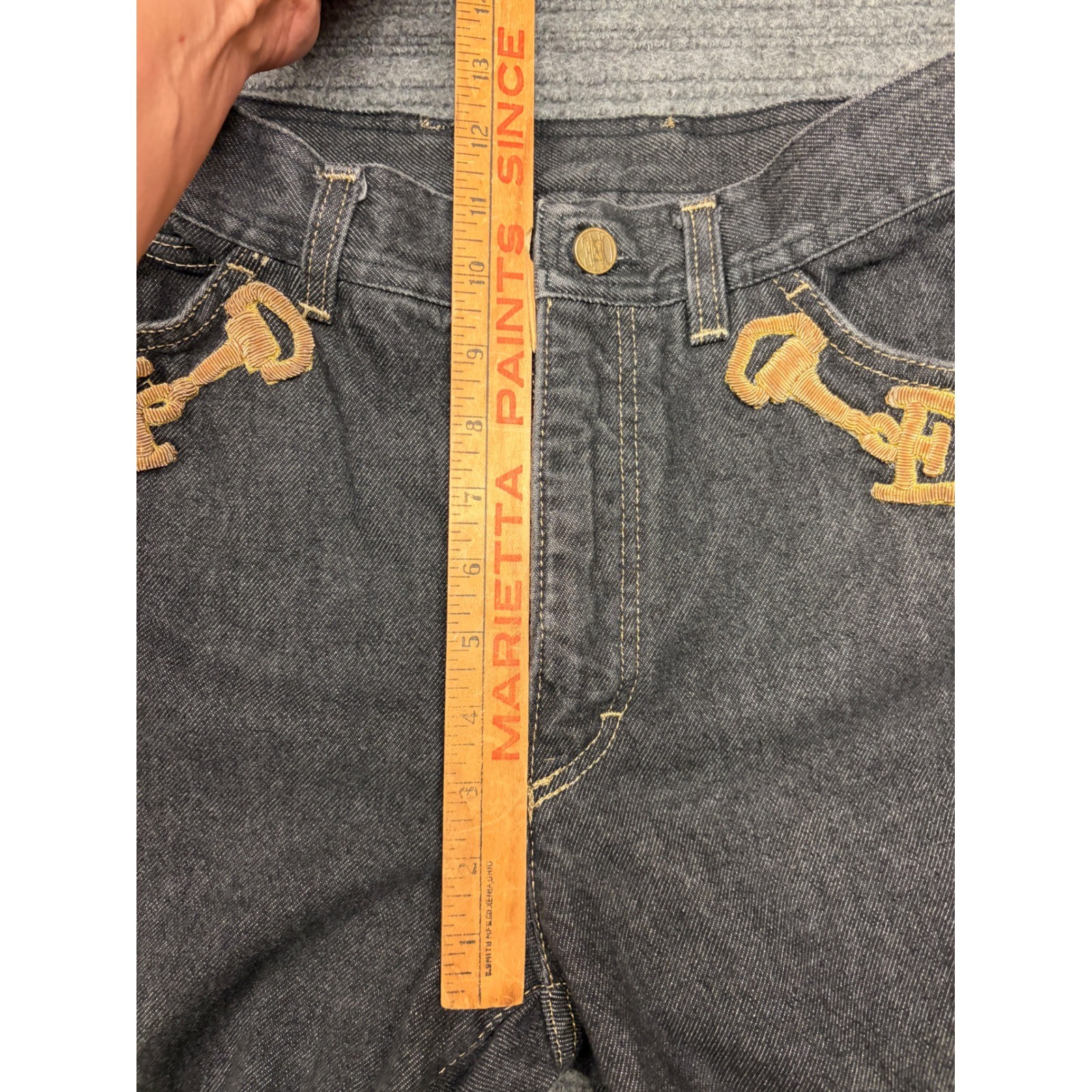 Escada Margaretha Ley Vintage Dark Western Horseshoe Embroidery Jeans 26×27