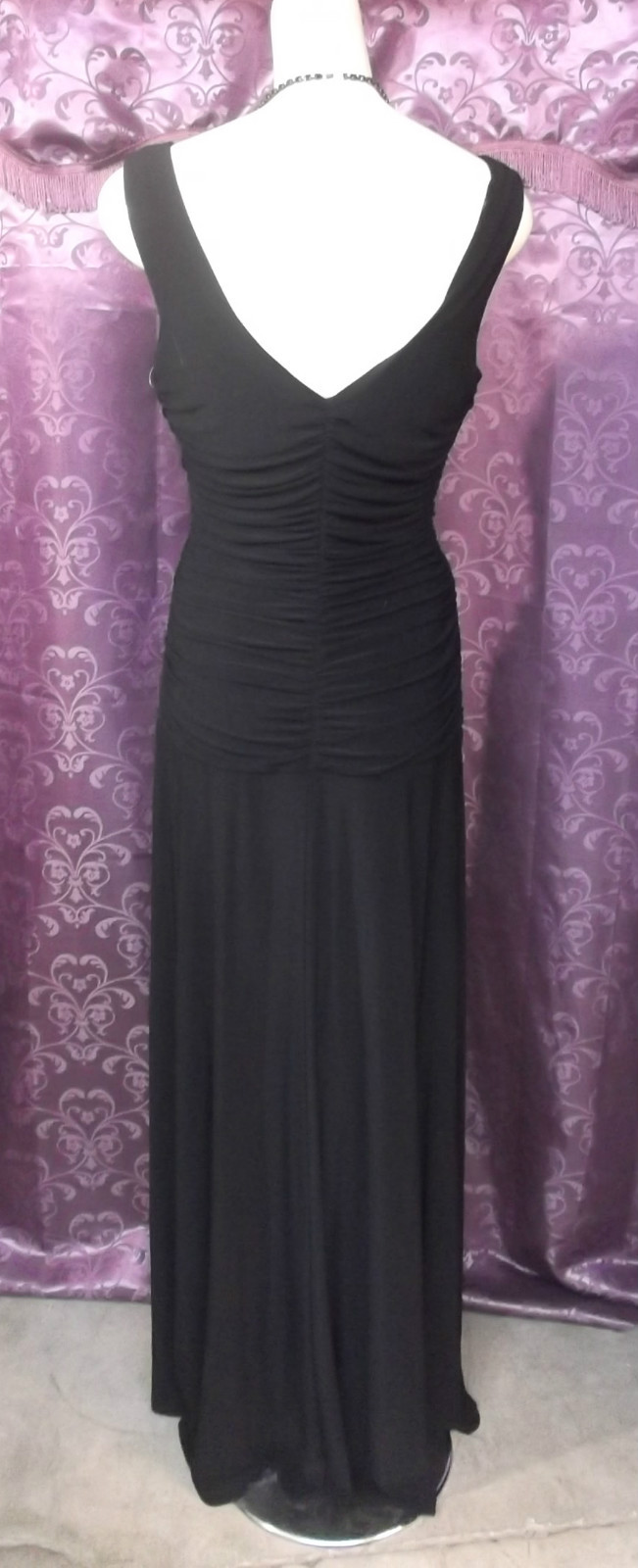 30s-40s Style Black Fitted Classic Hollywood Evening Gown w/ V Neck sz Med-Lg