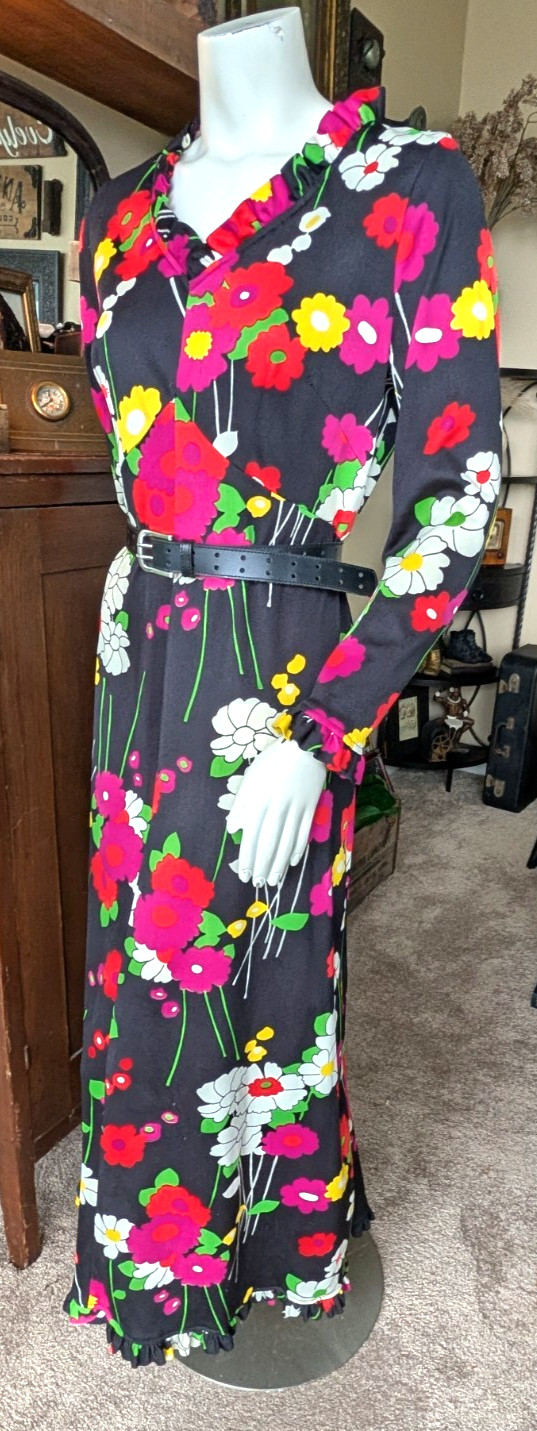 Vtg 60&rsquo;s flower power Hawaiian Muumuu Maxi Dress Hippie Tropical Vacation XL