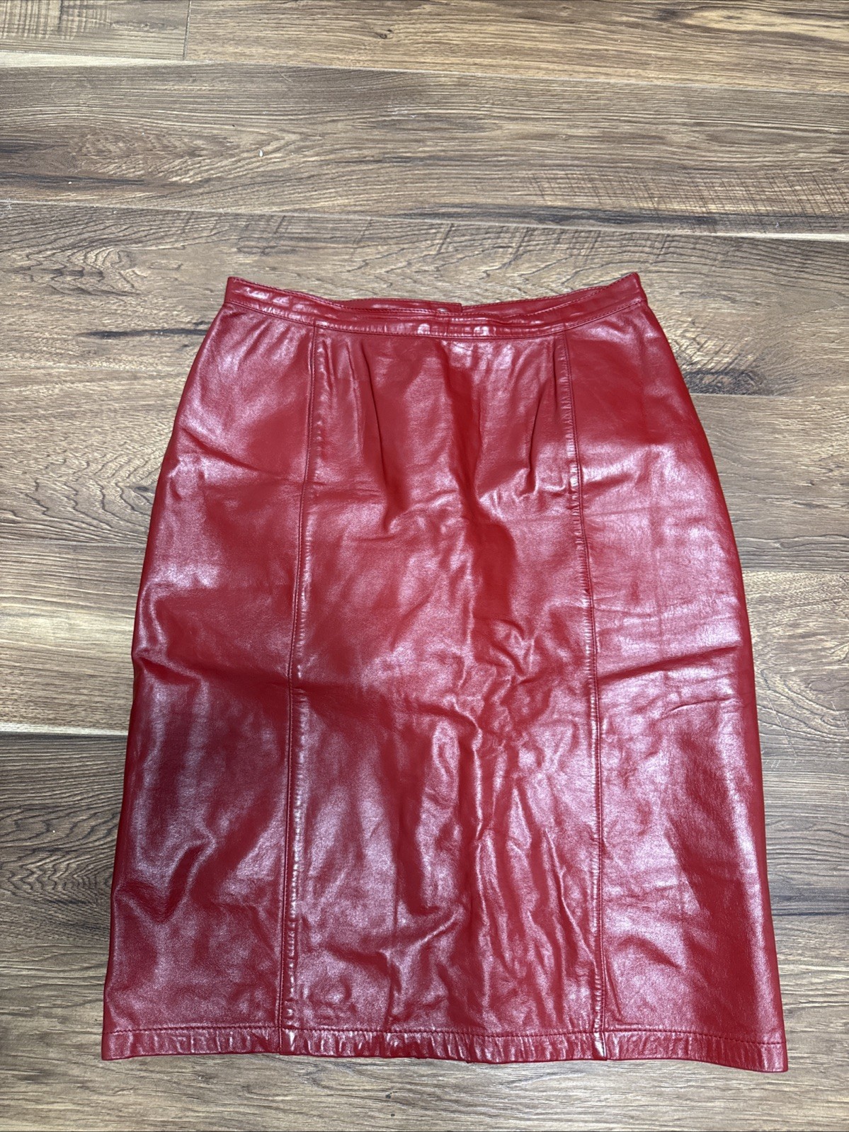 1970s Vintage Sexy Red Leather Pencil Skirt For Berman’s 30” Waist Back Slit