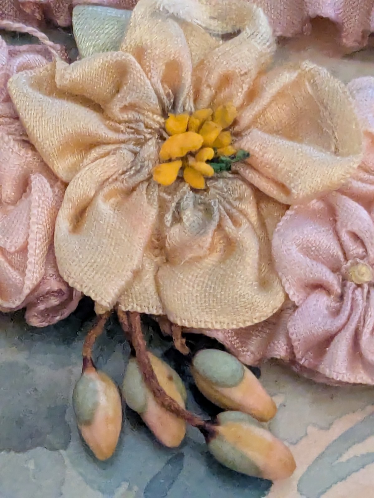Flapper 1920’S Ribbonwork Silk Garter So Many Flowers Lavender And Yellow