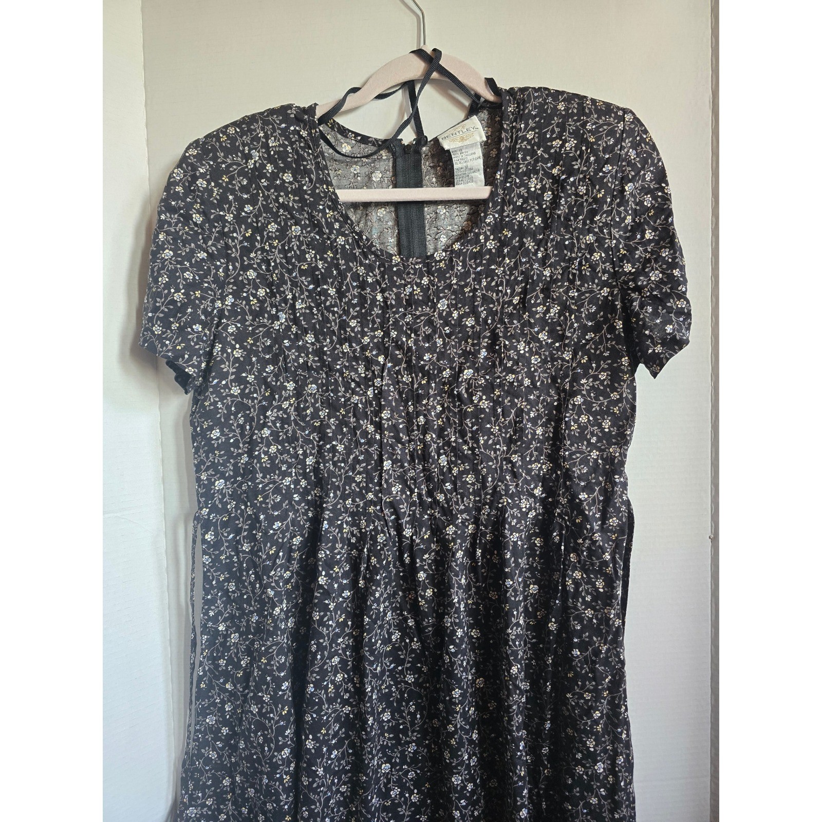 Vintage J.R. Bentley Floral Crinkle Rayon Midi Dress Cottagecore 90s Grunge