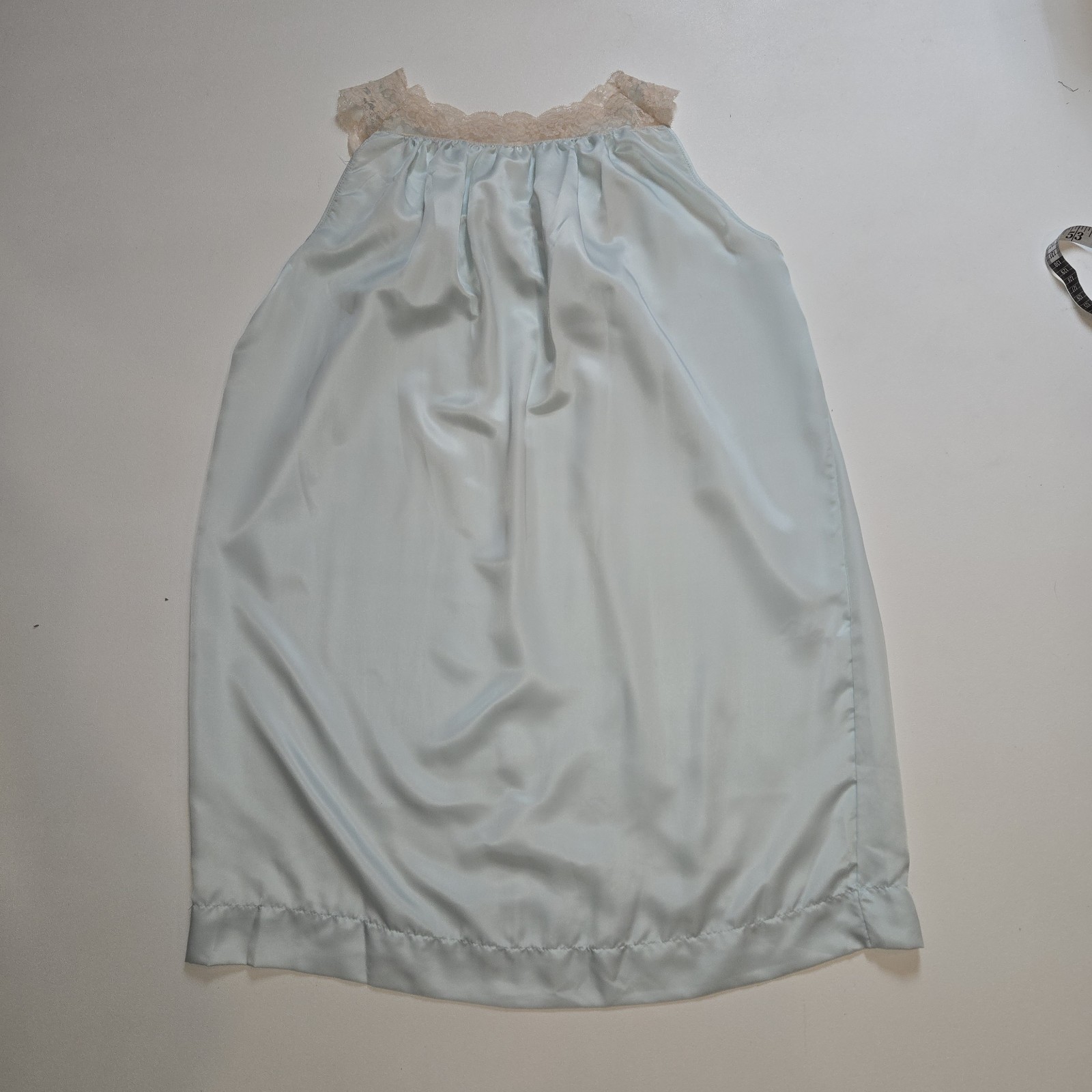 Vintage Barbizon Laurel Nightgown Small Blue Lace Trim Floral Satin De Lys Nylon