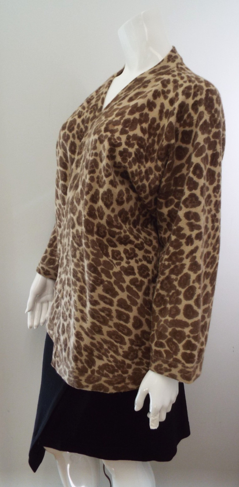 Vintage 1980s KENZO Leopard Lambswool Wrap Sweater LARGE Angora Cardigan Paris