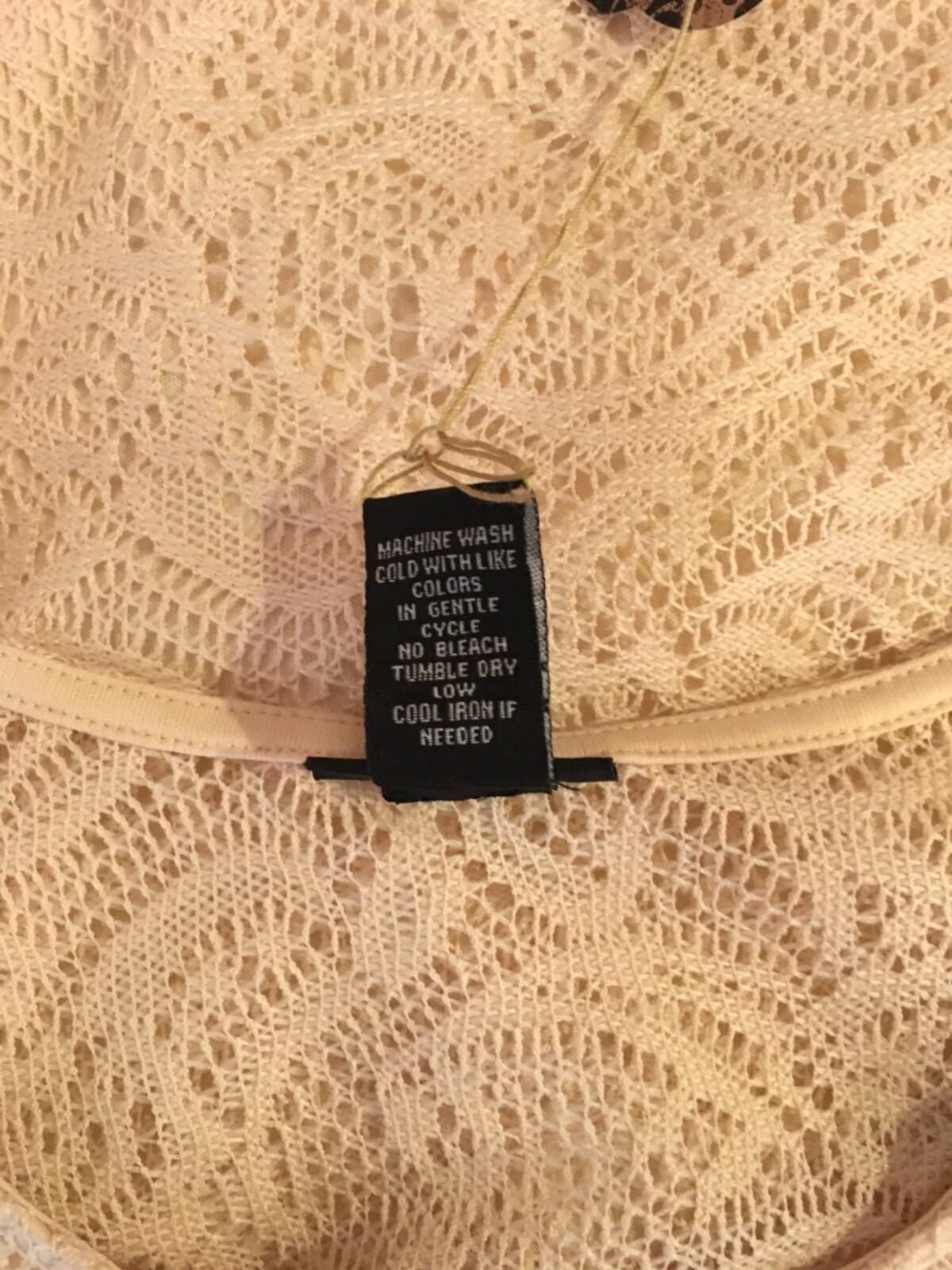 Cream, lacy, mini dress, with sheer back, & crochet insert, (#7849)