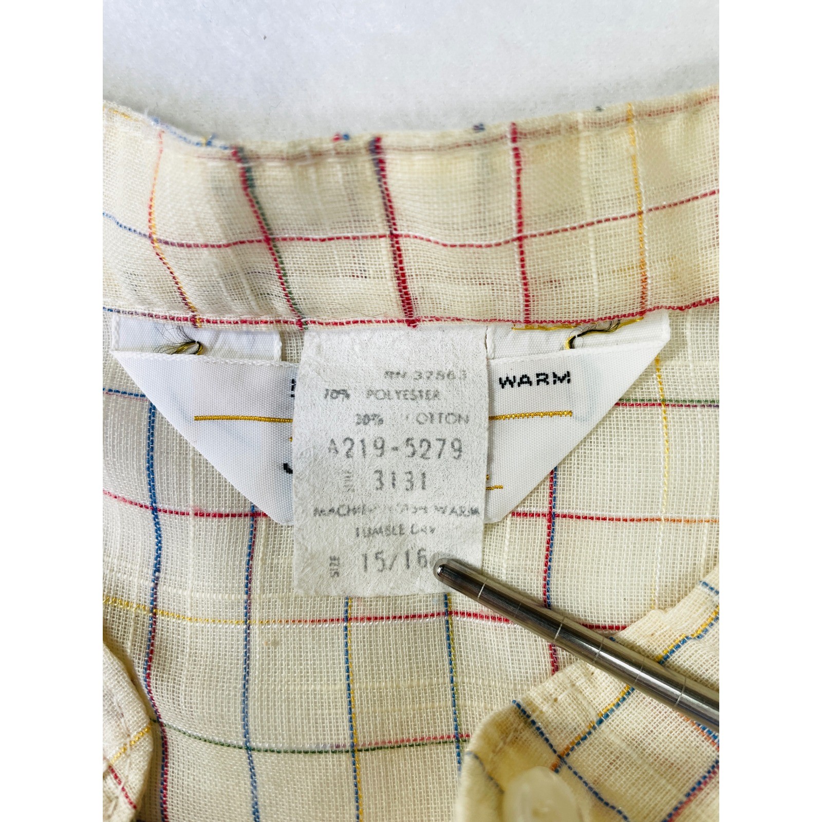 Vintage JCPenney Fashions Plaid Dress Cream Multi Color Cap Sleeve Size 15/16