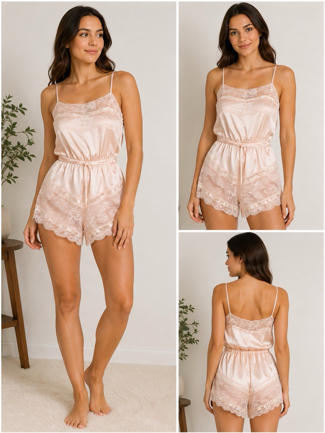 Texsheen Lingerie Romper Women’s Medium M Pink Lace Satin Vintage USA Made