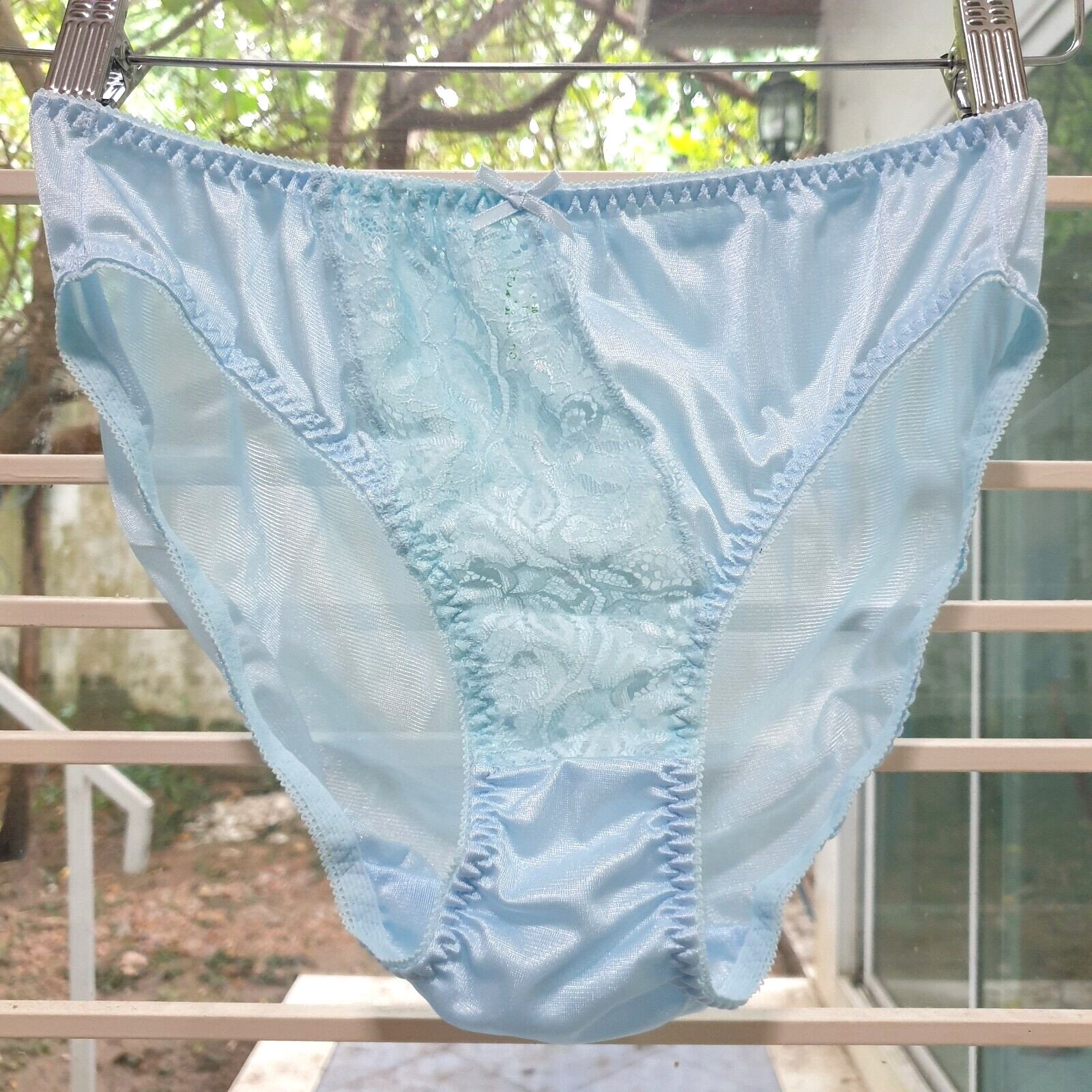 Vintage Silky Nylon Panties Blue Bikini Sissy Lace Brief Size 7-8 Hip 38-42&Prime;