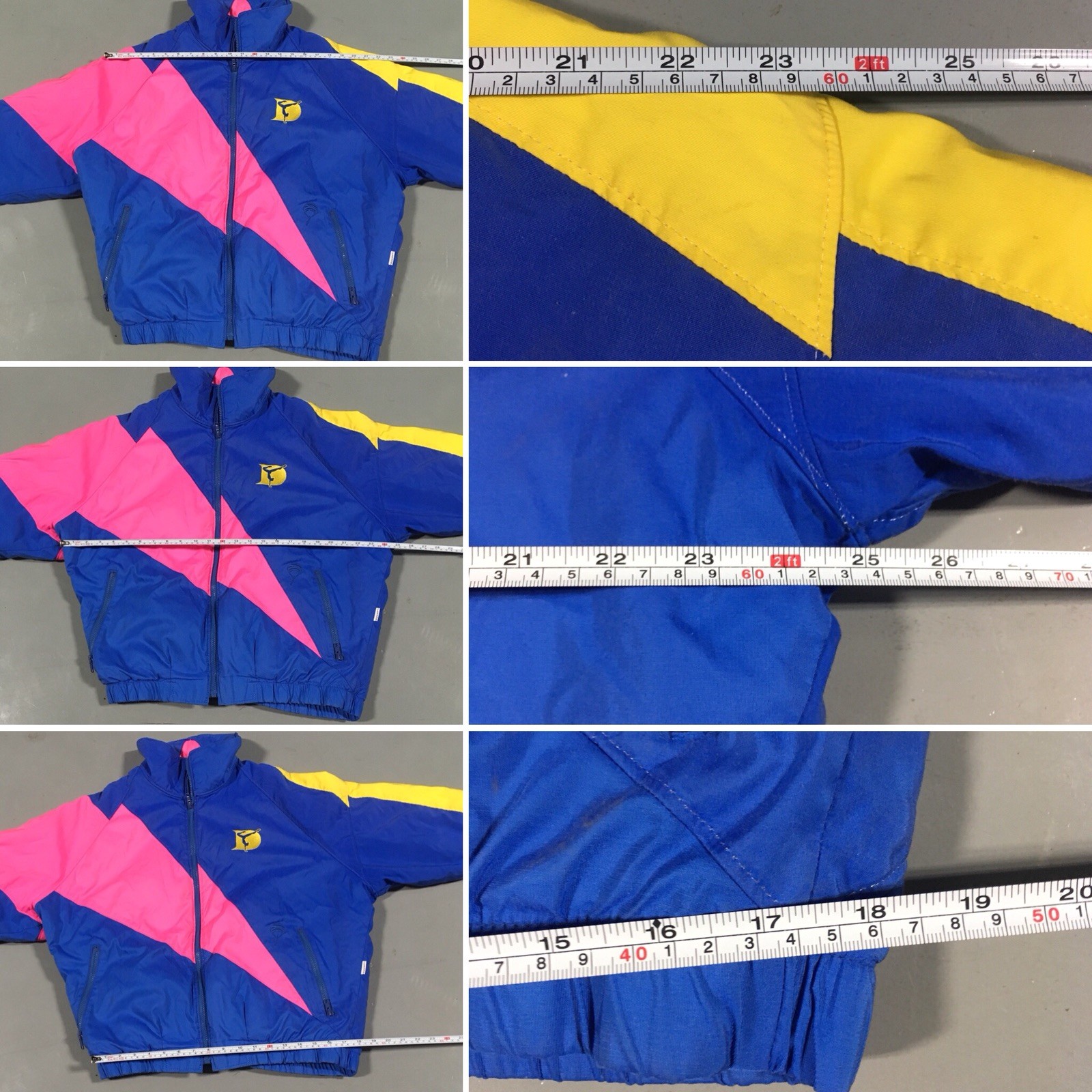 Vintage Color Block Jacket Blue Yellow Neon Pink Gymnastics Lightning Size M
