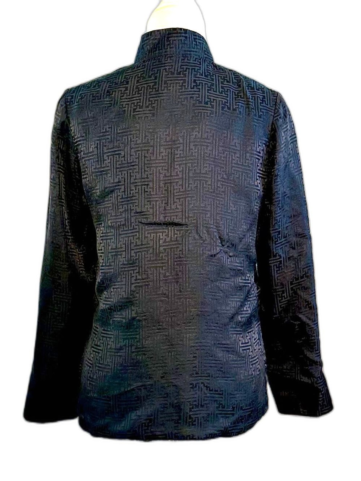 Vintage Henki Reversible Silk Satin Mandarin Jacket Black Turquoise Vtg Sz M