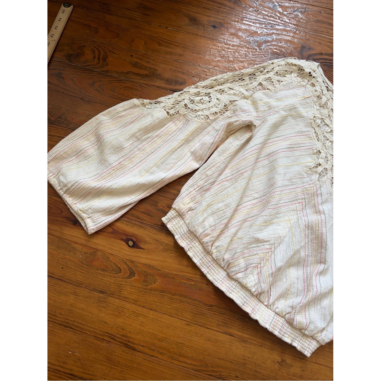 Free People Floating Memories Blouse Retro Crochet Lace Ivory size L Boho