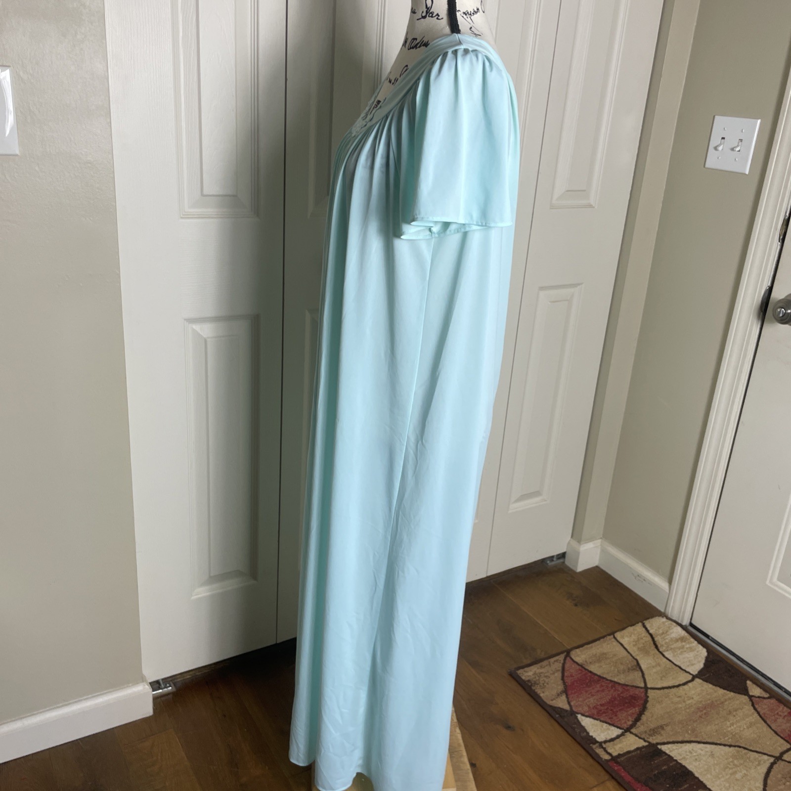 Collette By Miss Elaine Blue Flutter Sleeve Gown Floral Decoration At Neck Med