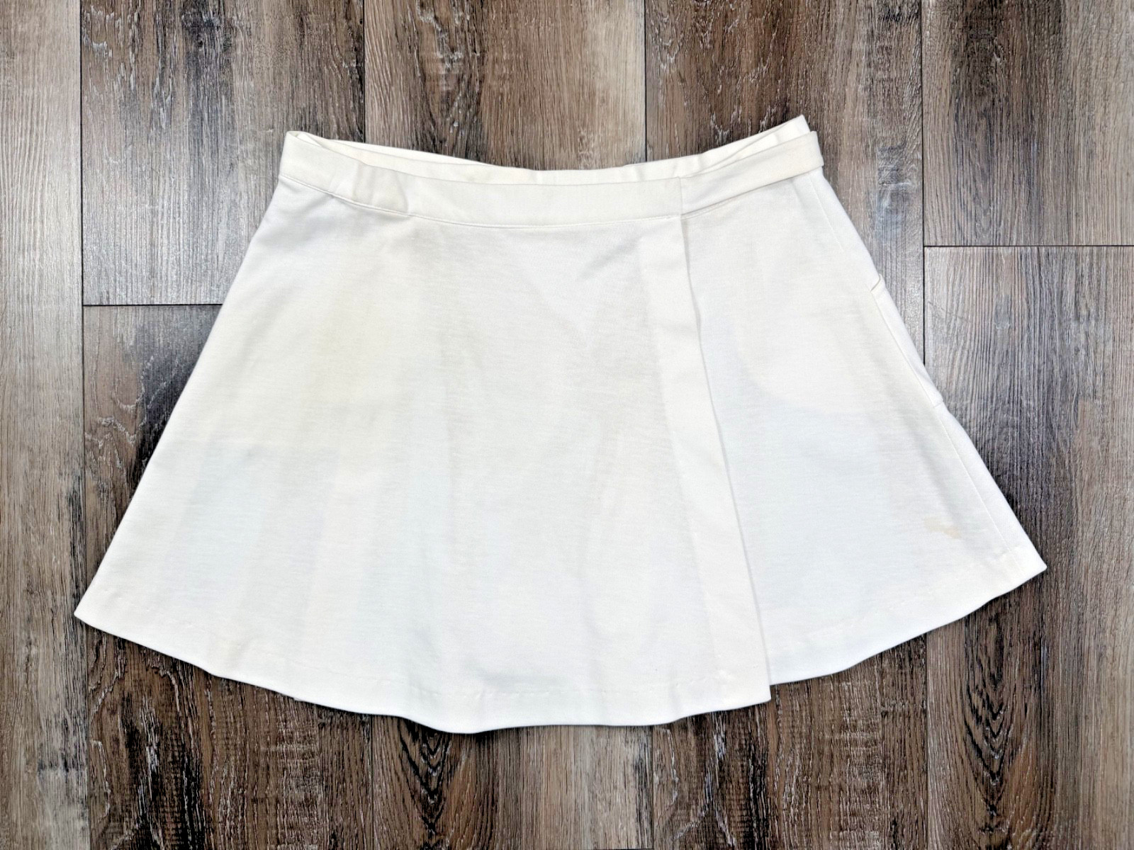 Vintage 70s Wrap Mini Skirt Size XL White Cotton Blend 34×17 Pockets Whims