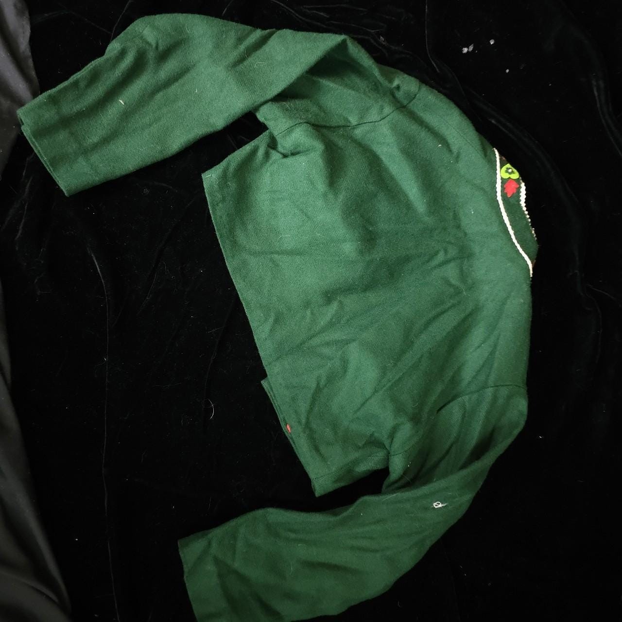 1940s Folk Art Green & Red Micro Cropped Jacket Felt Tyrolean Style Vintage