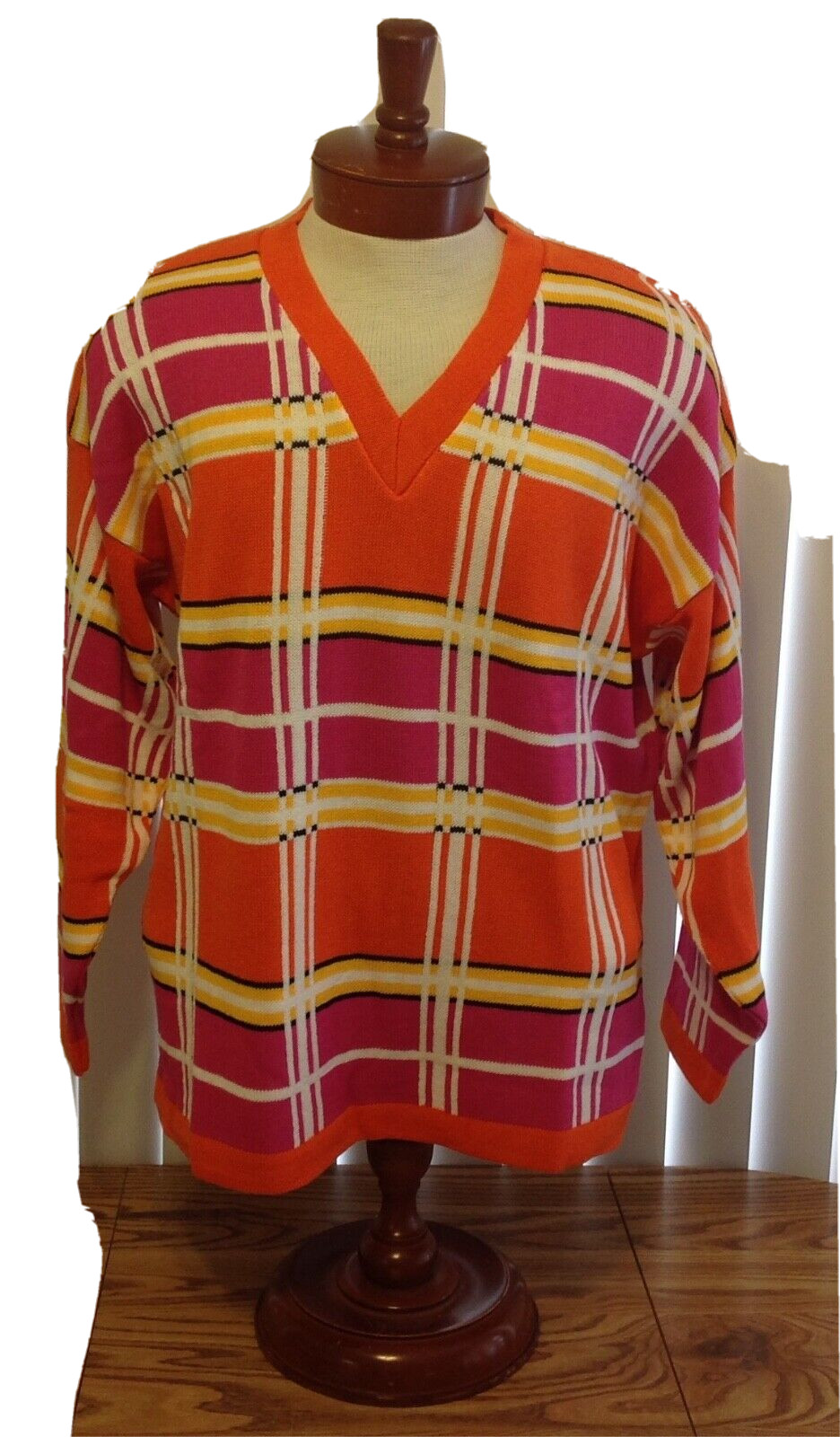 Fashion Formulas VTG Oversized V-Neck Pullover Sweater Multicolor Plaid Large