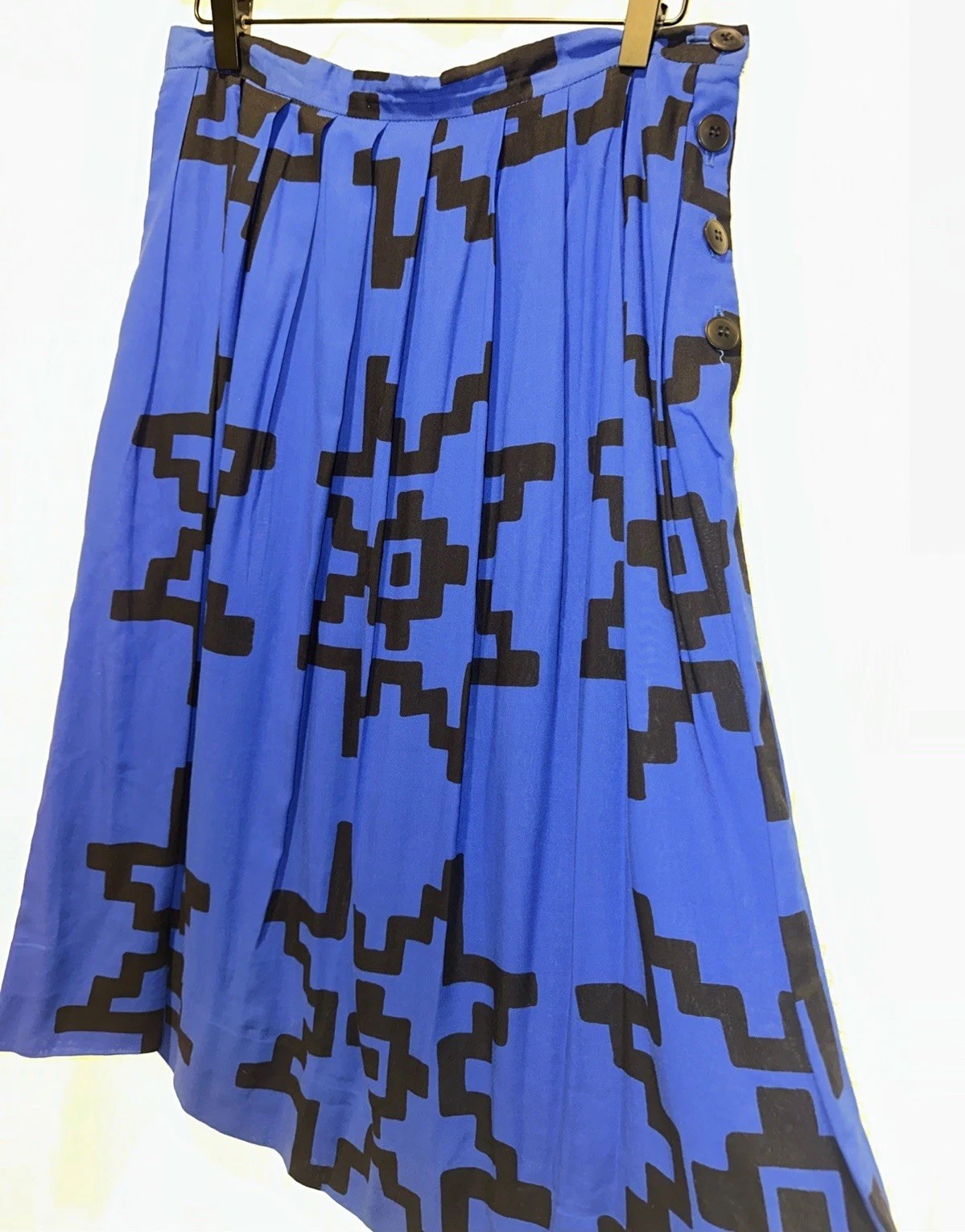 VTG Melissa Lane 90s Mom Womens Size 12 Blue Geometric Pleated Midi Skirt A Line