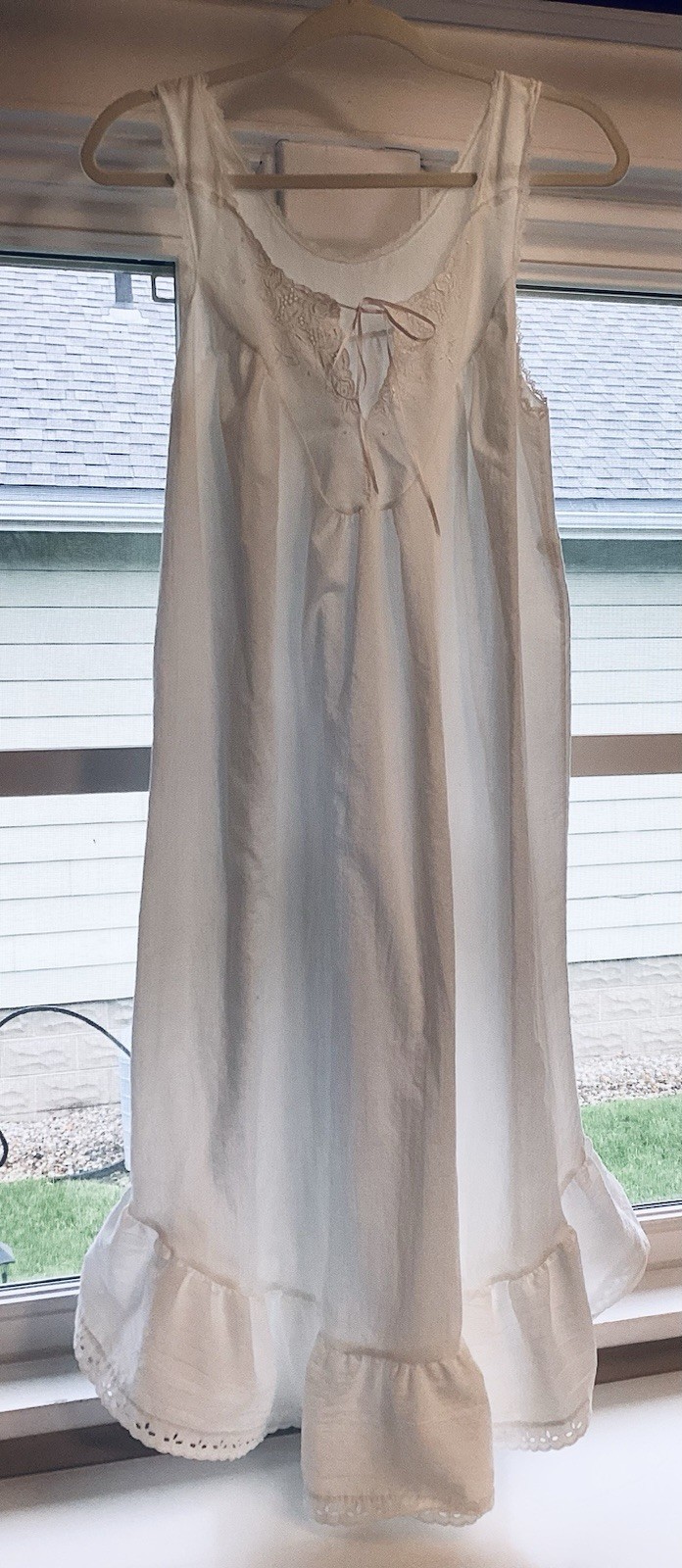 Deena Lightweight Cotton Blend White Nightgown & Robe Set Romantic Cottagecore S