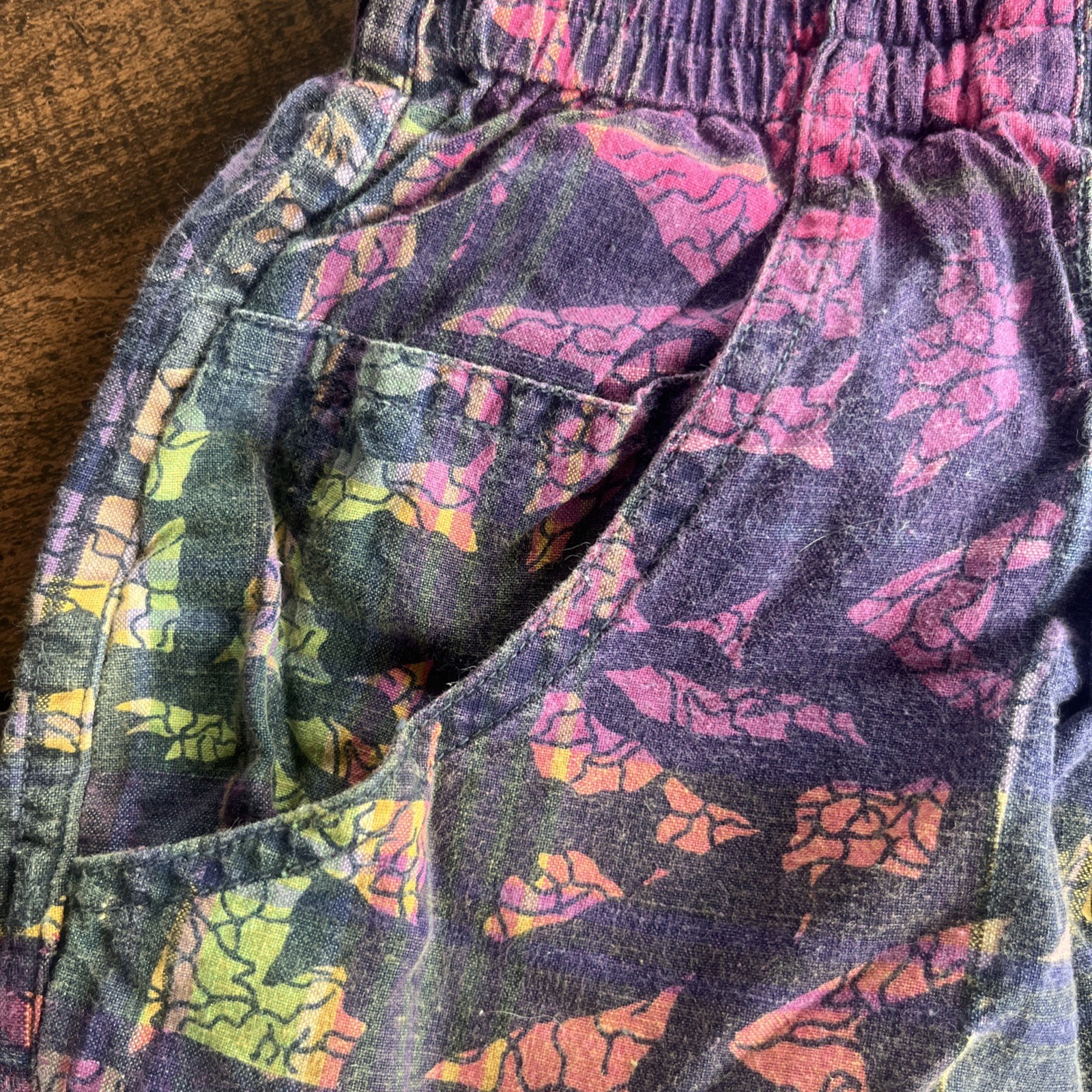 Vintage 80s Dashers Cotton Shorts Geometric Print Elastic Waist Medium Retro