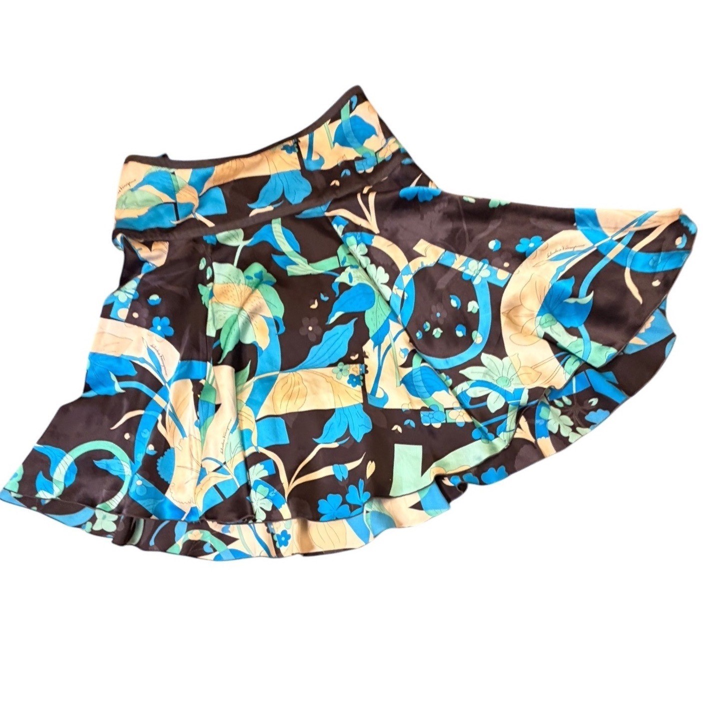 Vintage Salvatore Ferragamo Silk Midi Skirt Authenticated Blue Italy 12 Y2K