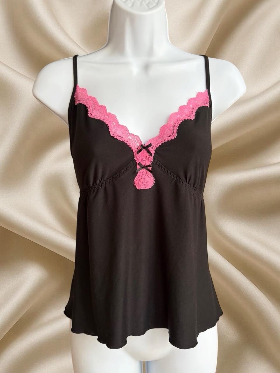 Vintage Black Lace Cami Coquette Soft Grunge, Off Duty Model Y2K Lingerie Top M
