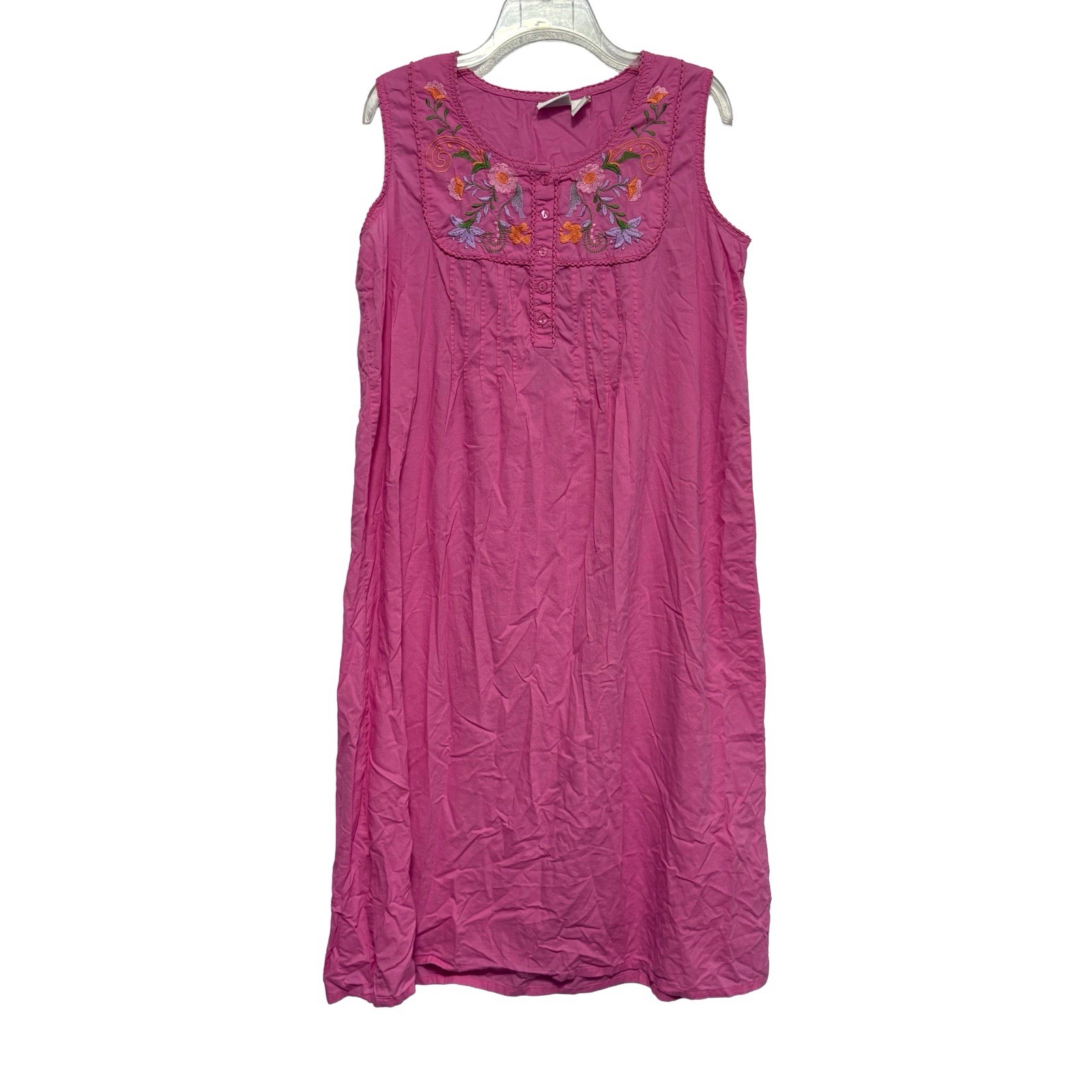 Vintage Style Cottagecore Fuchsia Pink Embroidered Sleep Night Dress 100% Cotton