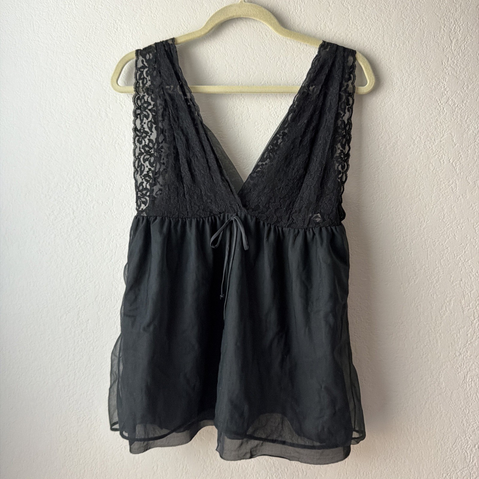 Vintage Gaymode black Nylon Lace Bust Baby Doll Nighty Lingerie M