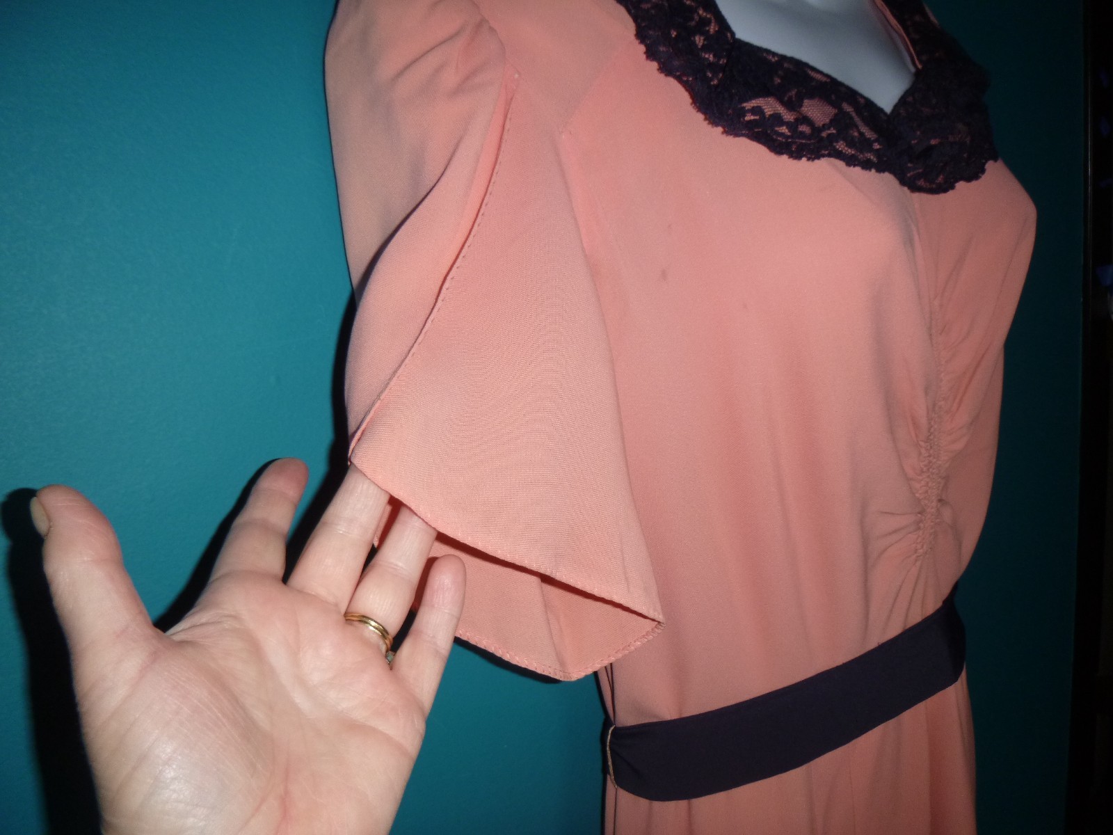 Vtg 1940s Andora New York Peach Rayon Evening Gown VOLUP Sz XL **TLC**