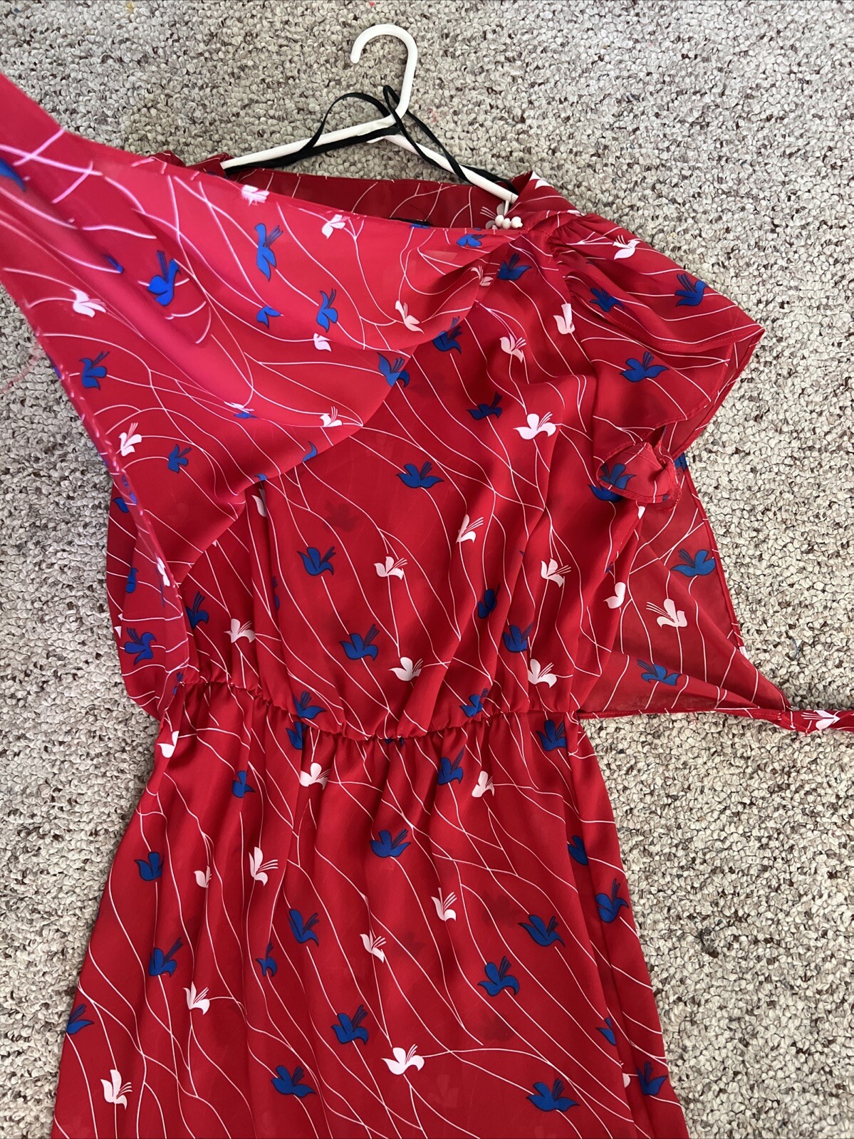 Vintage 1980s Red White & Blue 100% Polyester Dress Maree&rsquo; Made Jamaica Size 18