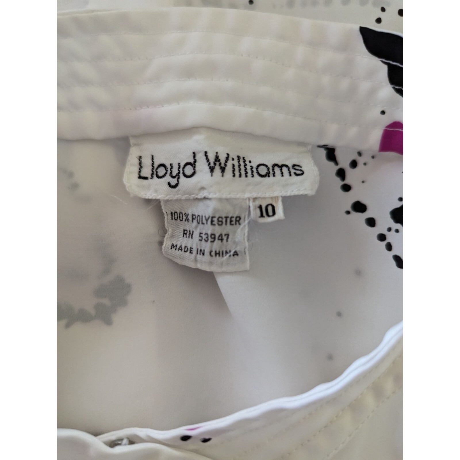 Lloyd Williams Vintage abstract splatter paint print white button up blouse 10