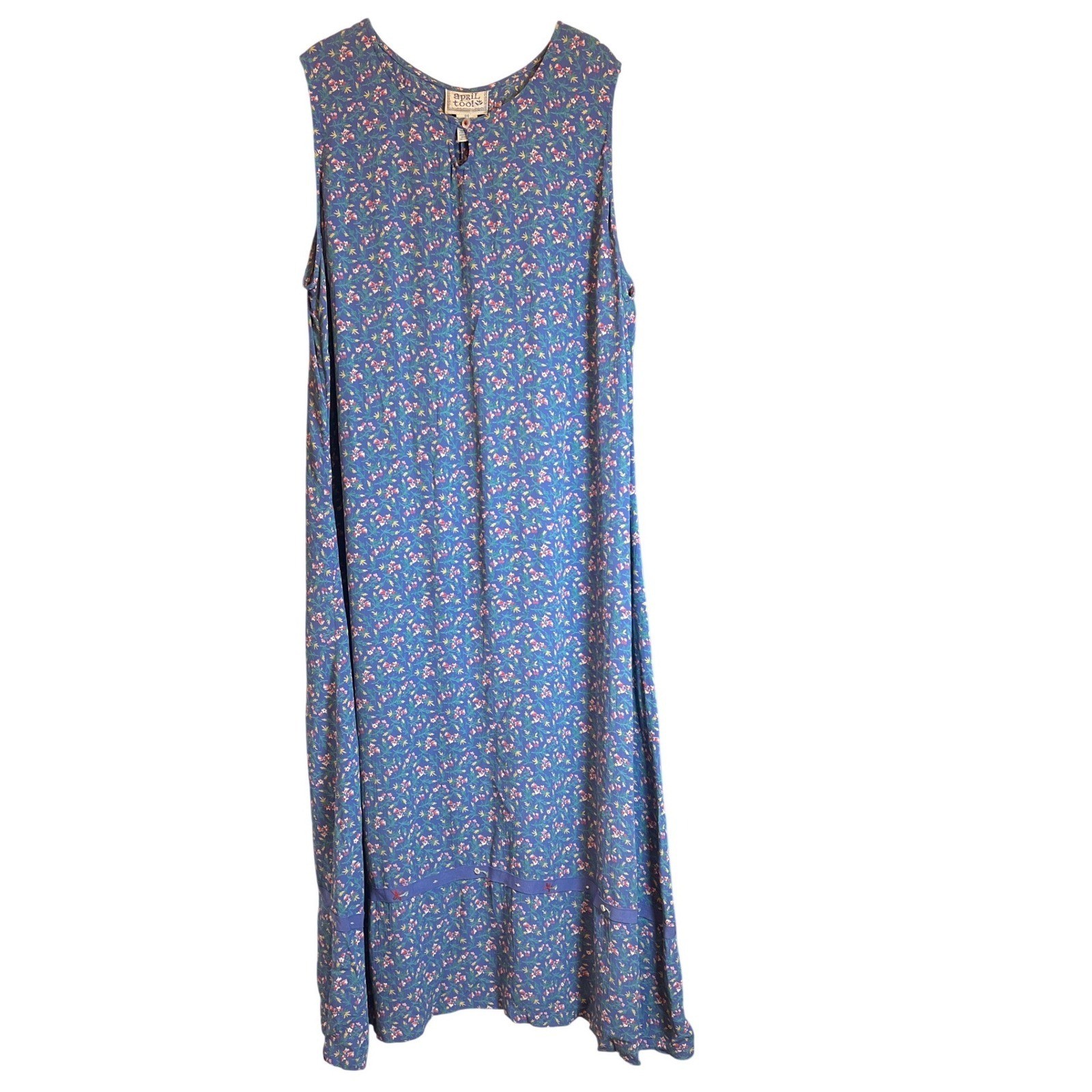 April Cornell April Too! Vintage Blue Floral Rayon Sleeveless Maxi Dress OS