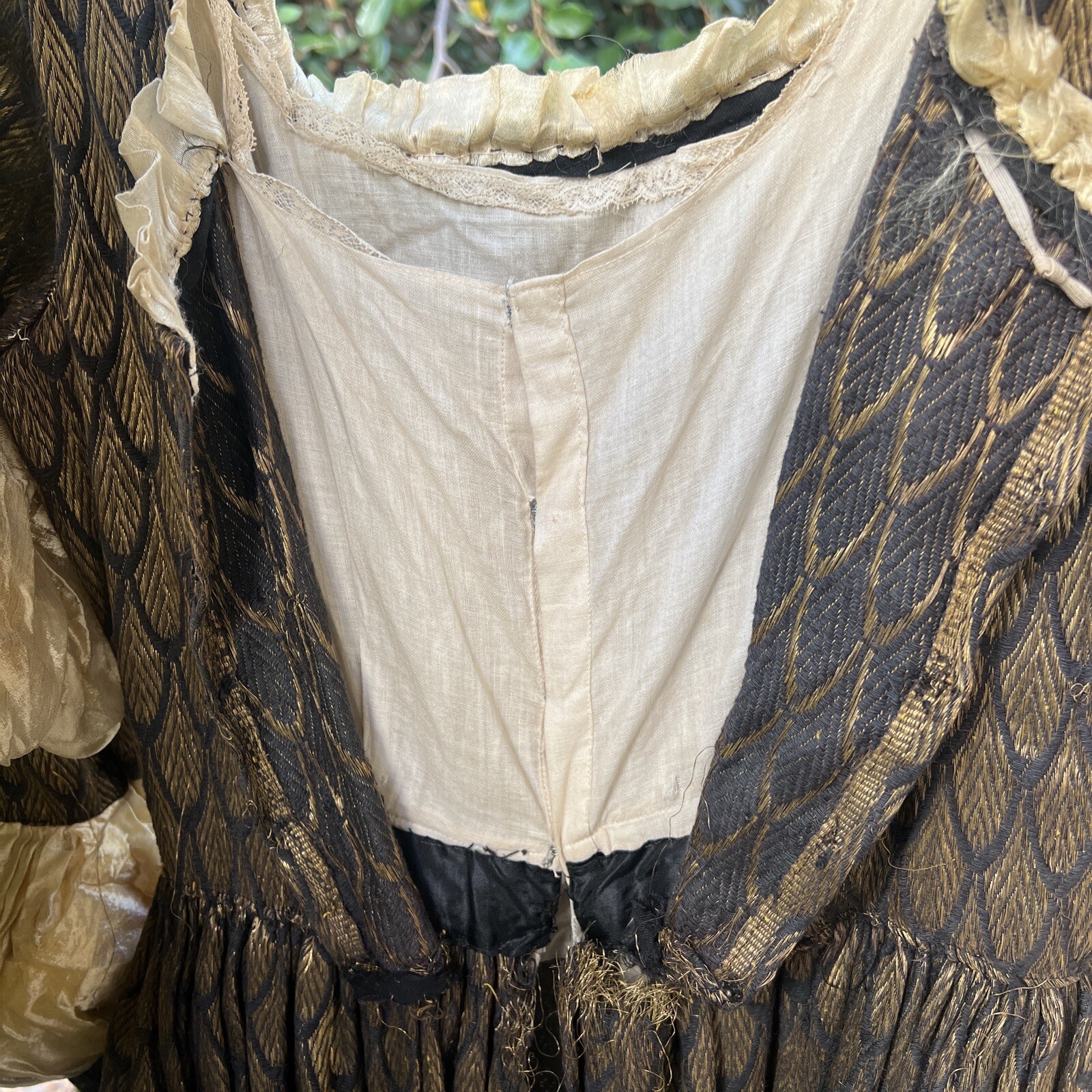 Antique Edwardian Gold Lamé Fish Scale Dress Gown Puff Sleeve Costume Vintage