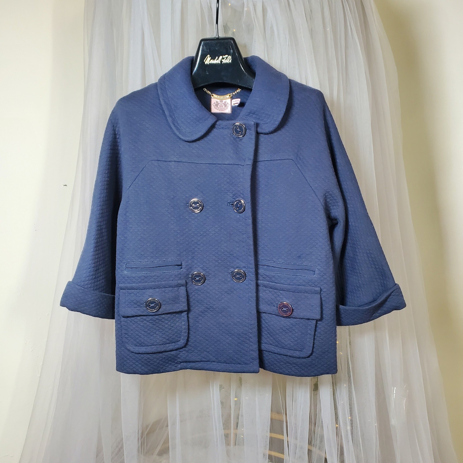 Vtg Twee Juicy Couture Nautical Jacket Double Breasted Quilted Size M Navy Vaca