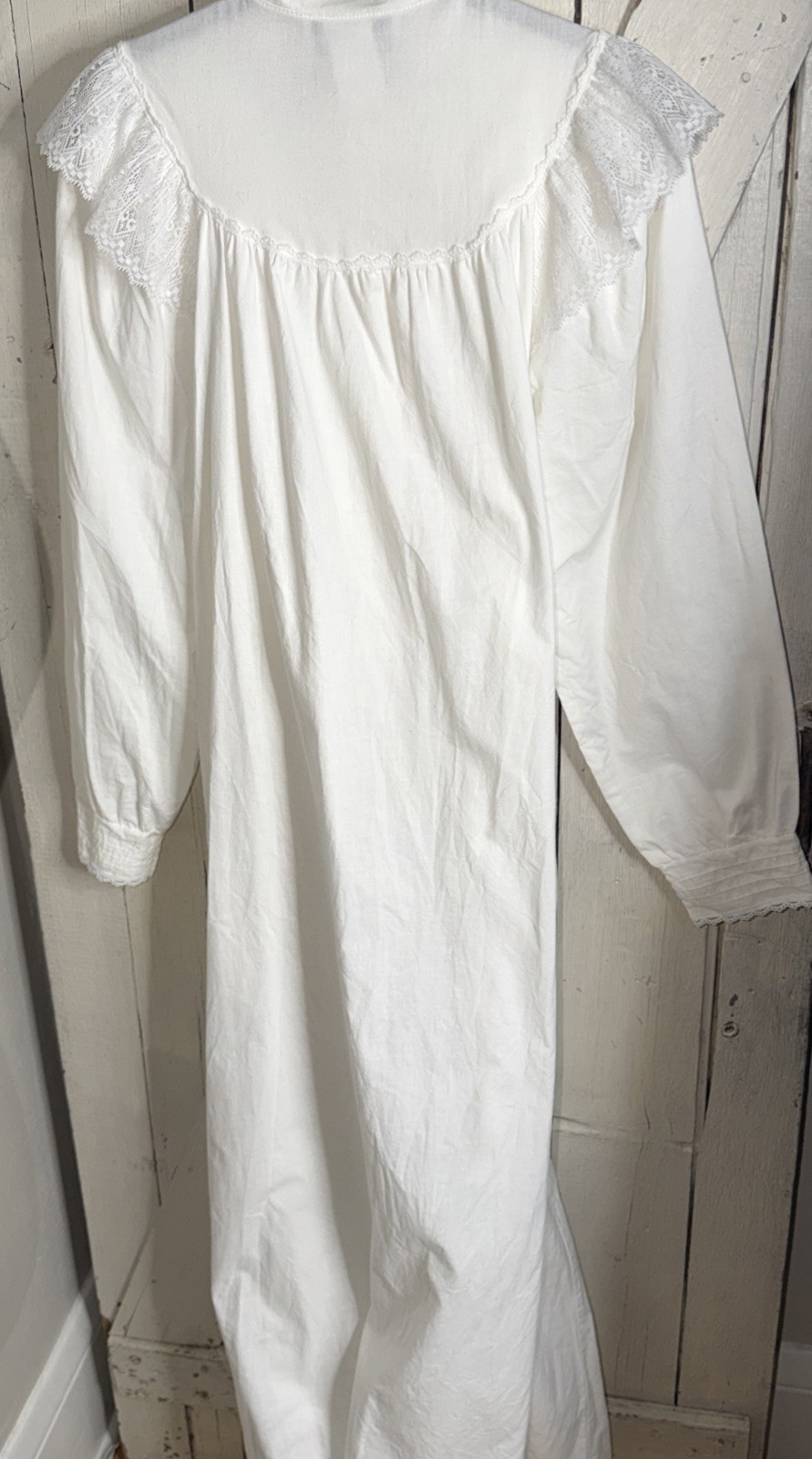Vintage Periwinkle White Long Peasant Boho Dress High Neck Lace Ruffle Sz S USA