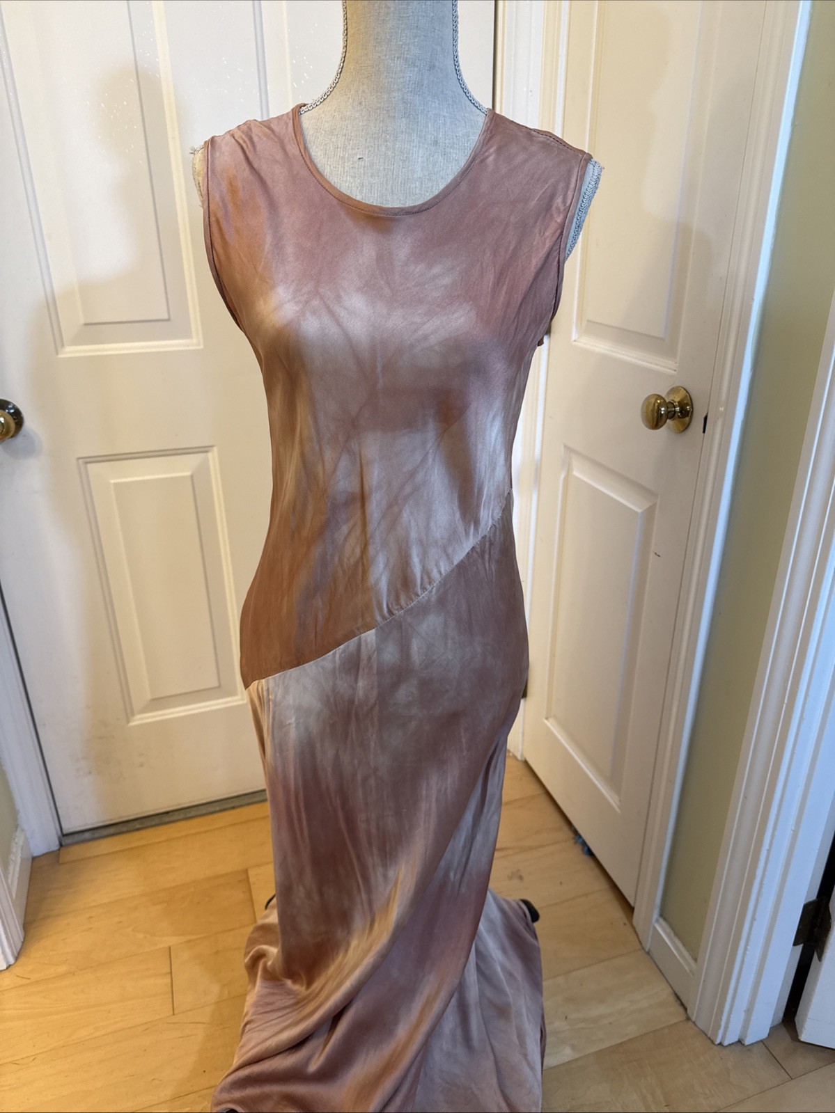 HANDPAINTED SILK GOWN Bright Side Mauve Pink Cut Velvet Jacket & Silk Dress Sz M